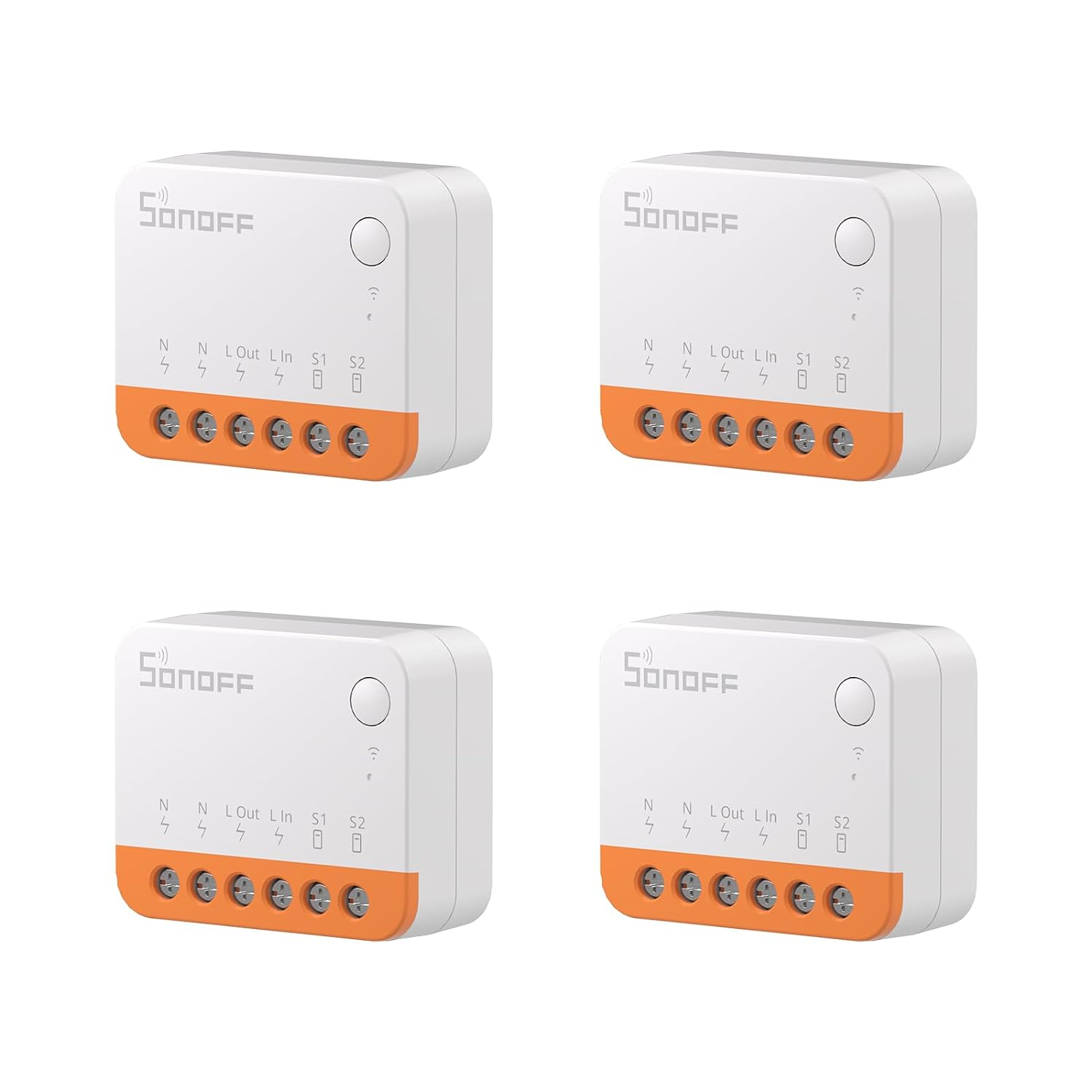SONOFF MINIR4 Wifi Smart Switch 2 Way 4 Pieces - Smart Light Switch with Timing Function, Relay Split Mode, 2.4G Wifi, Neutral Conductor Required, Compatible with Alexa/Google Home/Ewelink App image number 1