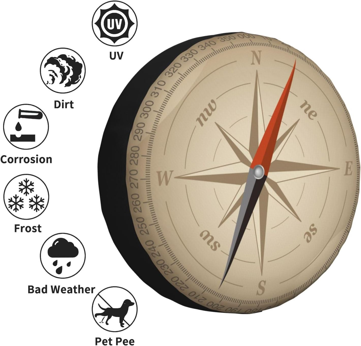 Universal Replacement Wheel Cover Vintage Compass Pattern Waterproof Spare Wheel Cover Dustproof Tyre for Trailer, Motorhome, SUV, Off-Road Vehicle Wheel 16 Inch image number 5