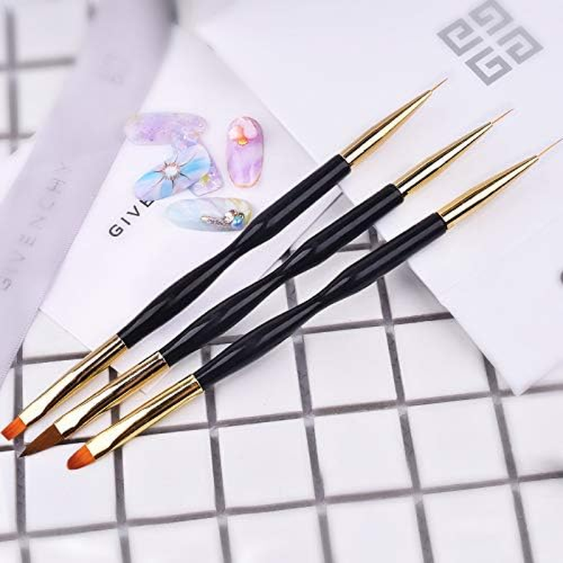 FULINJOY 4 in 1 Set, Dual-Ended Polygel Brush Picker Brush, 3 Pcs Nail Drawing Pen, Dual End Nail Art Pen Brush Acrylic round Flat Painting Drawing Liner Nail Tools image number 3