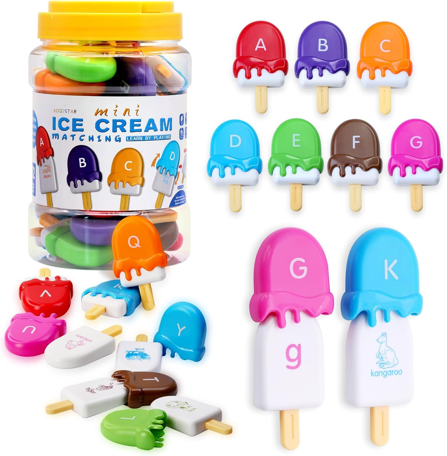 ABC Alphabet Learning Toys Alphabet Popsicles Animal Matching Toy Uppercase Lowercase Preschool Learning Activities Montessori Toys Back to School Gifts for Kids Ages 3+, 52 Pcs image number 3