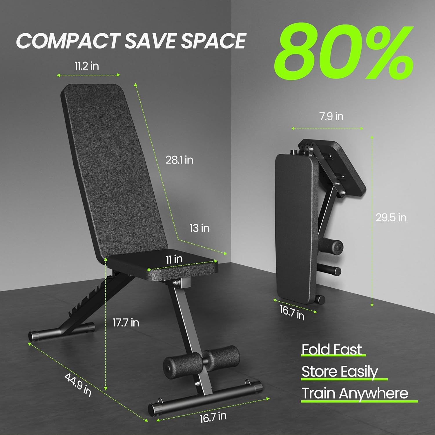 Adjustable Weight Bench for Home Gym, Foldable Workout Bench for Full Body Fitness Dumbbell Exercise, 600LBS Incline Decline Flat Bench with Resistance Bands for Strength Training image number 2