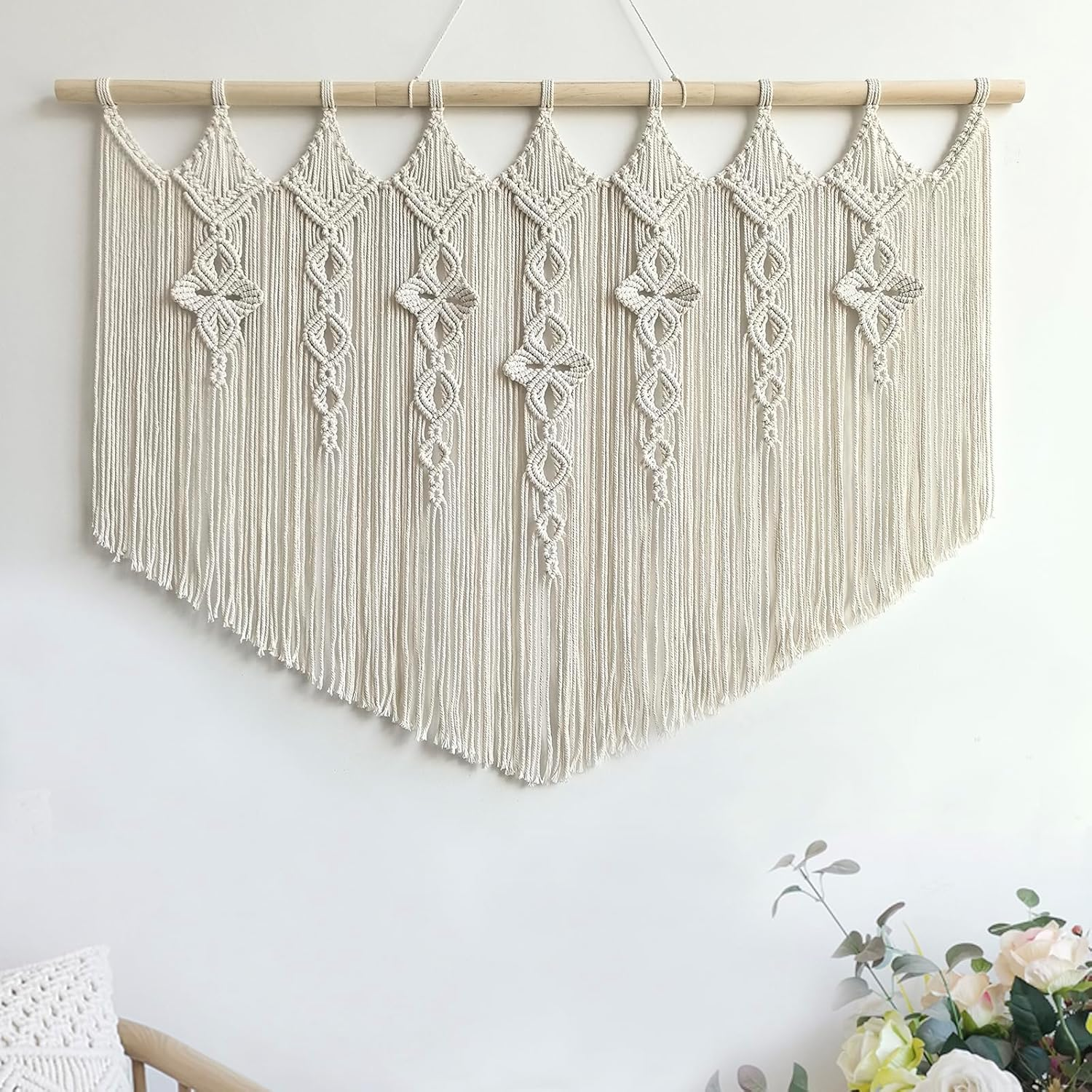 Achart Macrame Wall Hanging Large- Boho Wall Decor- Large Wall Art- Wall Decor Living Room- Macrame Tapestry Boho Decor for Bedroom (Beige-H)