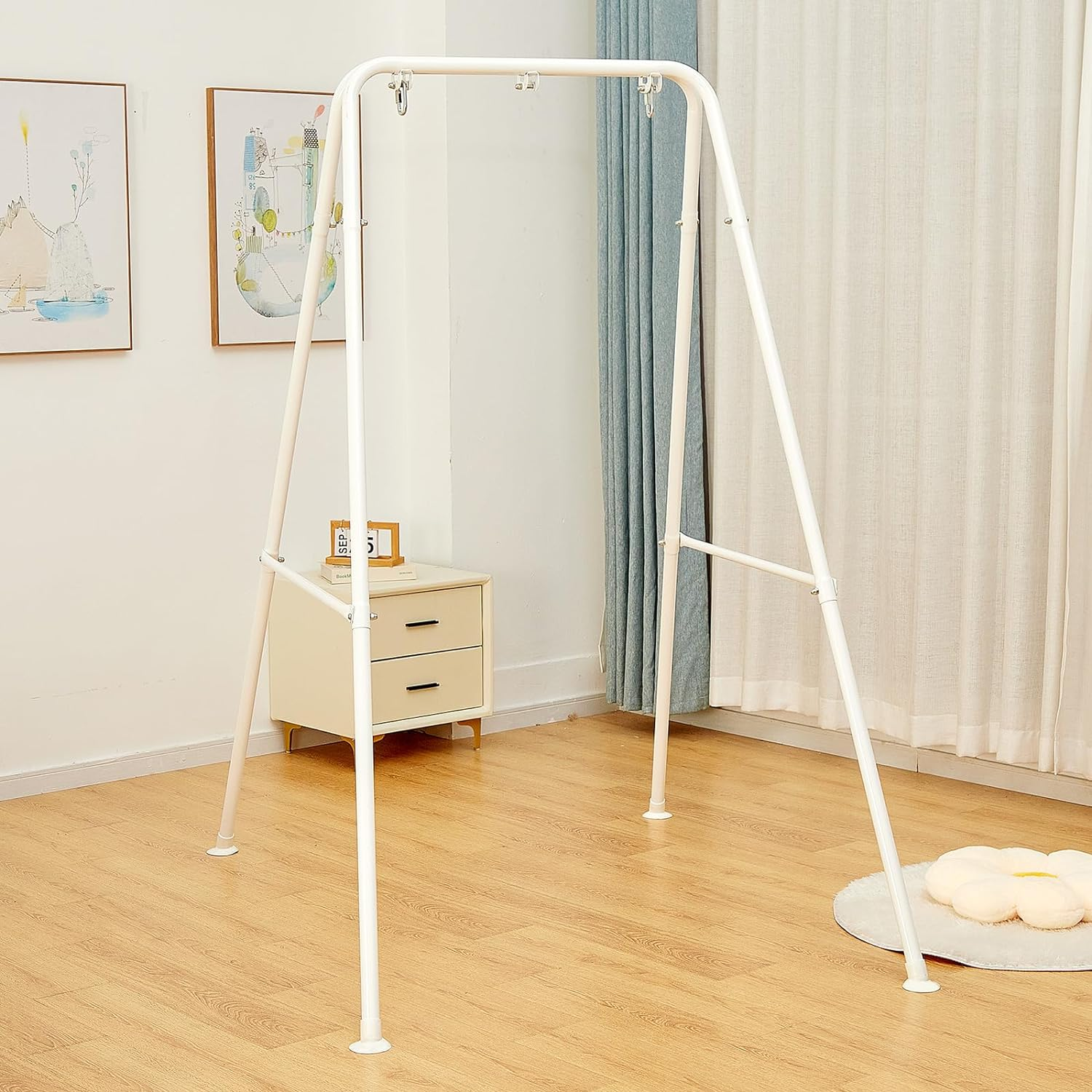 Foldable Hammock Stand, Portable Hammock Chair Stand, 300 Lbs Capacity, Heavy Duty Folding Hammock Frame for Indoor or Outdoor, Easy to Assemble & Store (Hammock Chair Not Included) - White