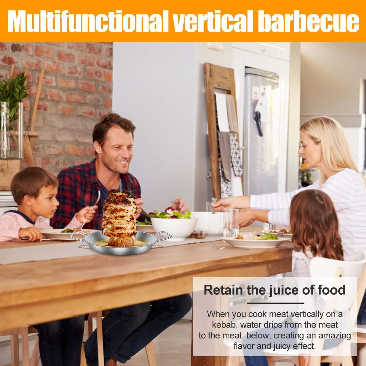 BBQ Vertical Meat Skewer Stainless Steel BBQ Vertical Skewer Grill with 3 Replacement Spikes Barbecue Vertical Skewer Grill Rack Stand with Handle for Whole Chicken Fish Sausage Steak image number 3