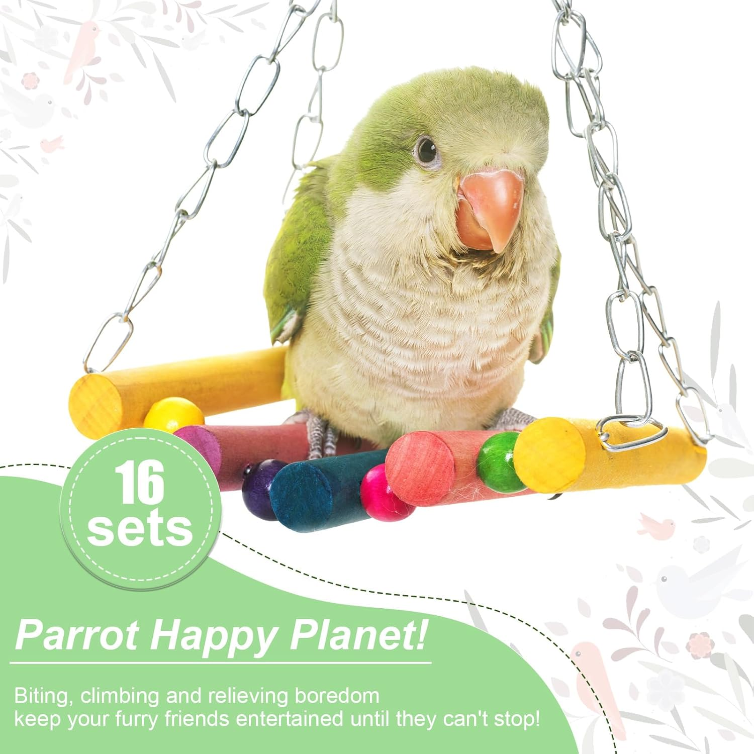 16 Piece Bird Toys for Parrots Colorful Chewing Foraging Toys for Small Birds Parakeet Canaries Natural Chew Interactive Play Great for Health and Enrichment