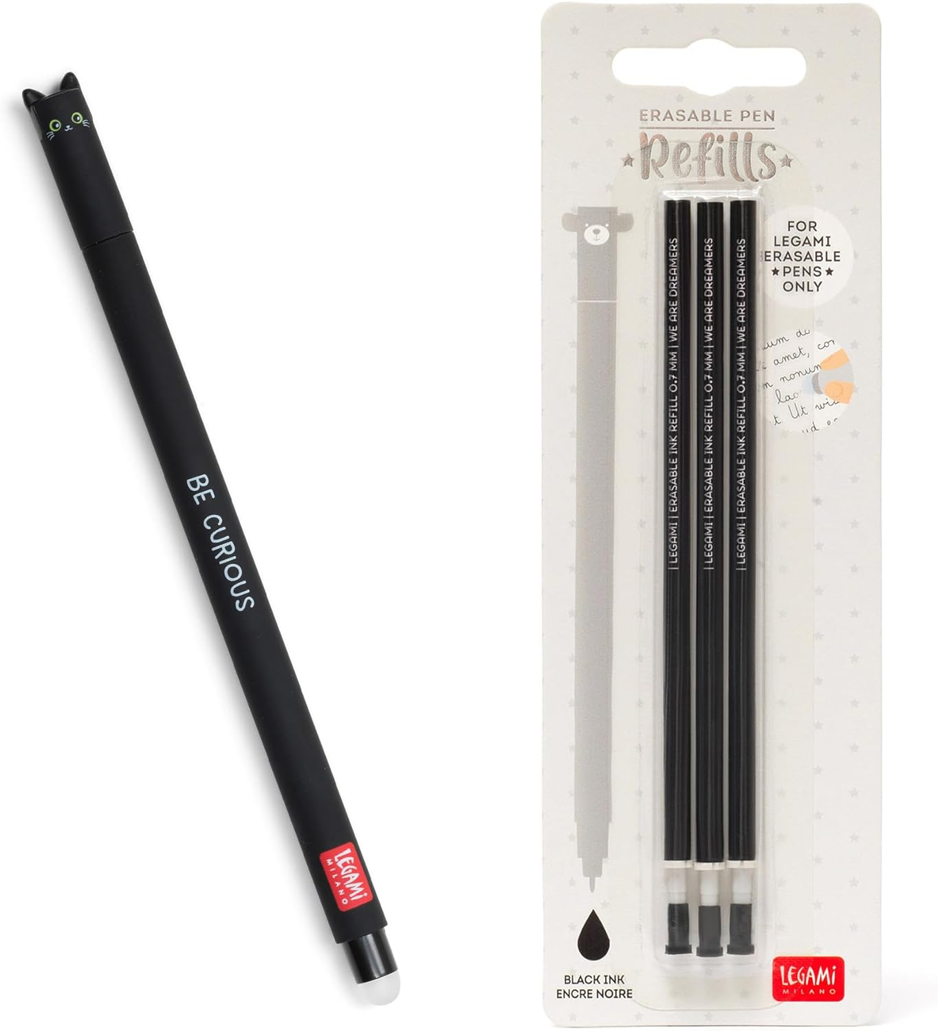 Legami Dino Erasable Gel Pen with Thermosensitive Green Ink and 0.7 Mm Tip | Integrated Ink Removal Ball | Rewritable Pen for School Office and Everyday Writing