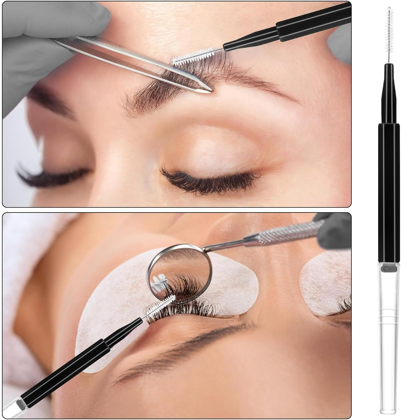 Eyebrow Spoolie Brushes with Caps, 50Pcs Lash and Brow Lamination Applicators Eyelash Spoolie Brushes, Lash Filler Lifting Extension Brow Lamination Brush for Women and Girls