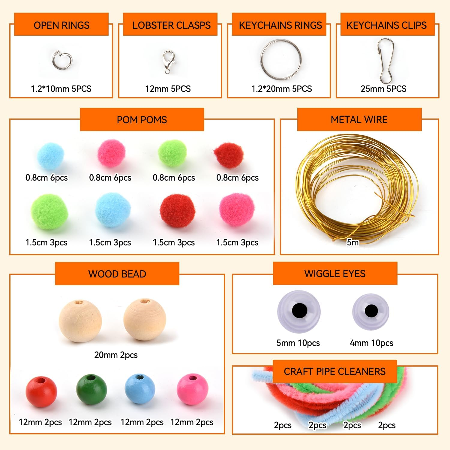 295 Piece Scooby DOO Ribbons Set, Scoubidou Ribbons, Latch Bands with Keychain, Hooks, Wooden Beads, Pom Poms, Craft Wire and Pipe Cleaners for Crafts Bracelets, Necklaces, Keyrings and DIY image number 3