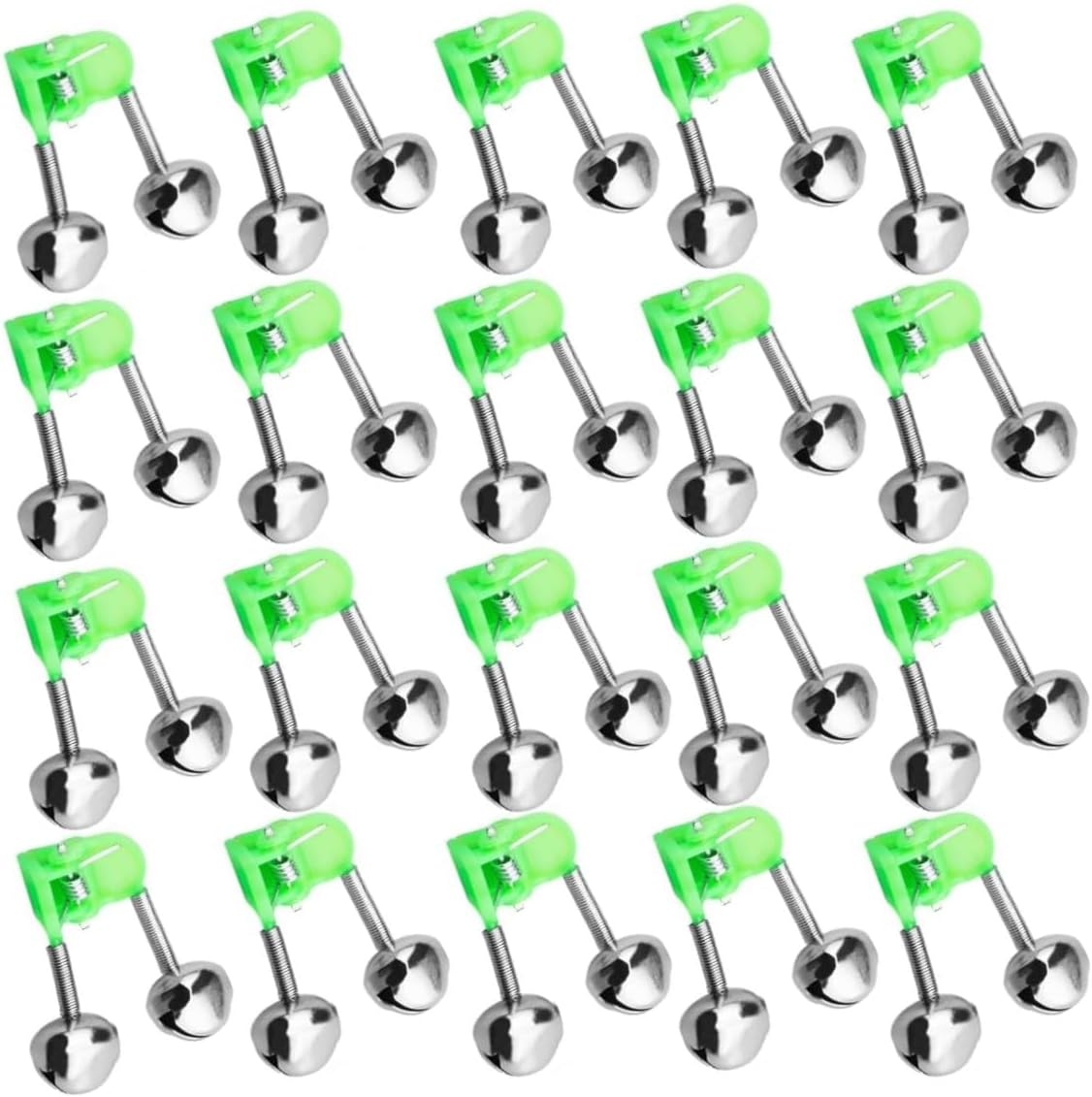 20 Pcs Metal Dual Bells Bite Indicators Fishing Accessories for Sea,Green Galvanized Fish Bell Portable, Reusable Indicator Night Rod Clock image number 1