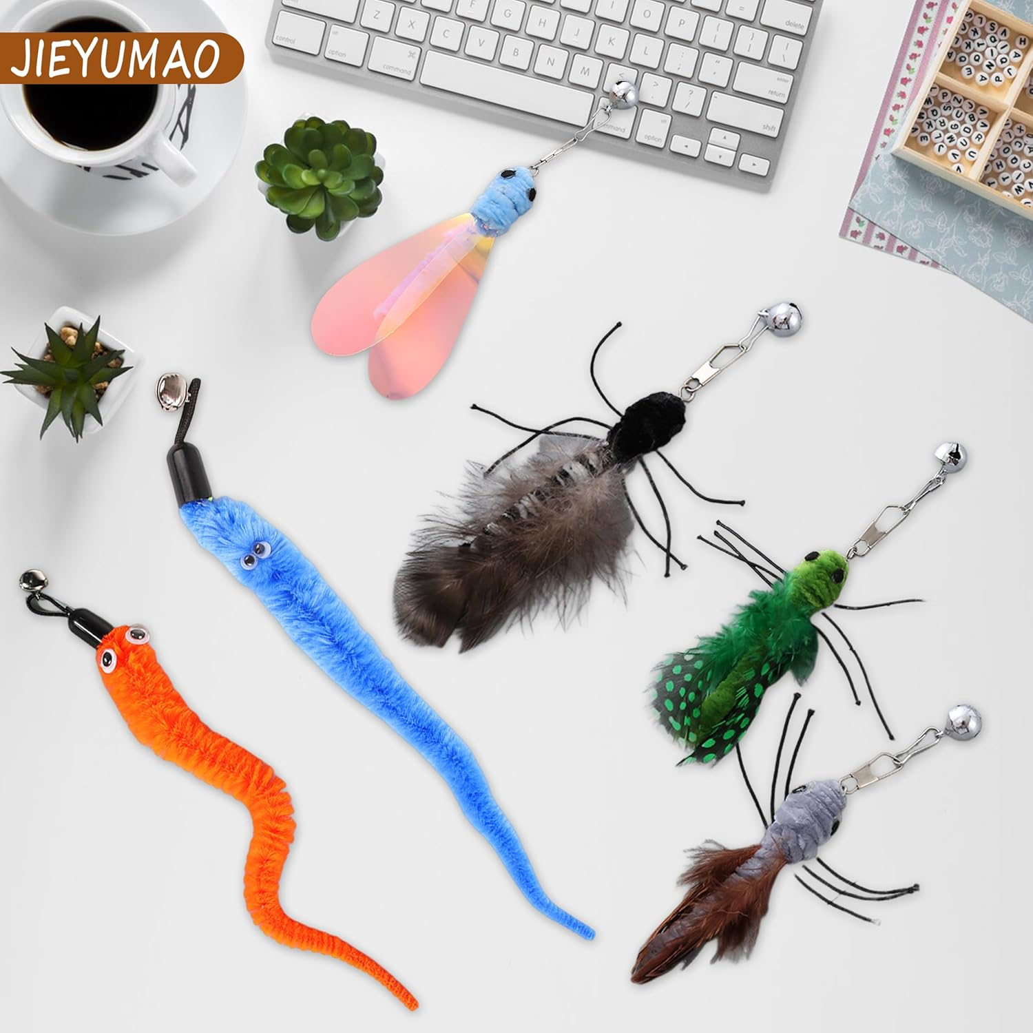 10Pcs Multicolor Cat Wand Attachments, Cat Teaser Toy Refills for Playing, Exercising, Adult Cats