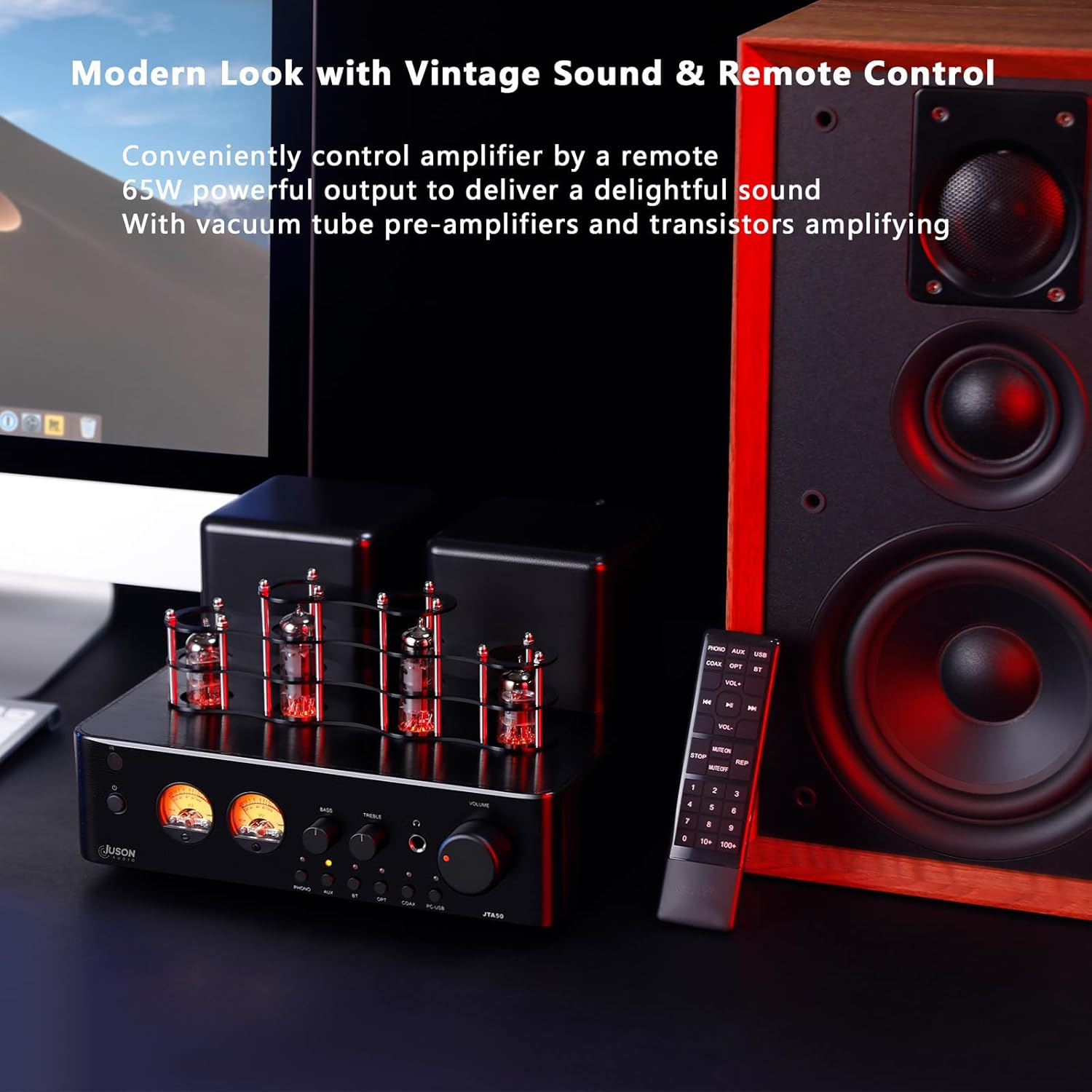 Juson Audio JTA50 Tube Amplifier Entry-Level Hifi Amp with BT 5.0, Remote,Aux,Coax, Phono and USB In,Subwoofer Out,2.1Ch for Turntable image number 5