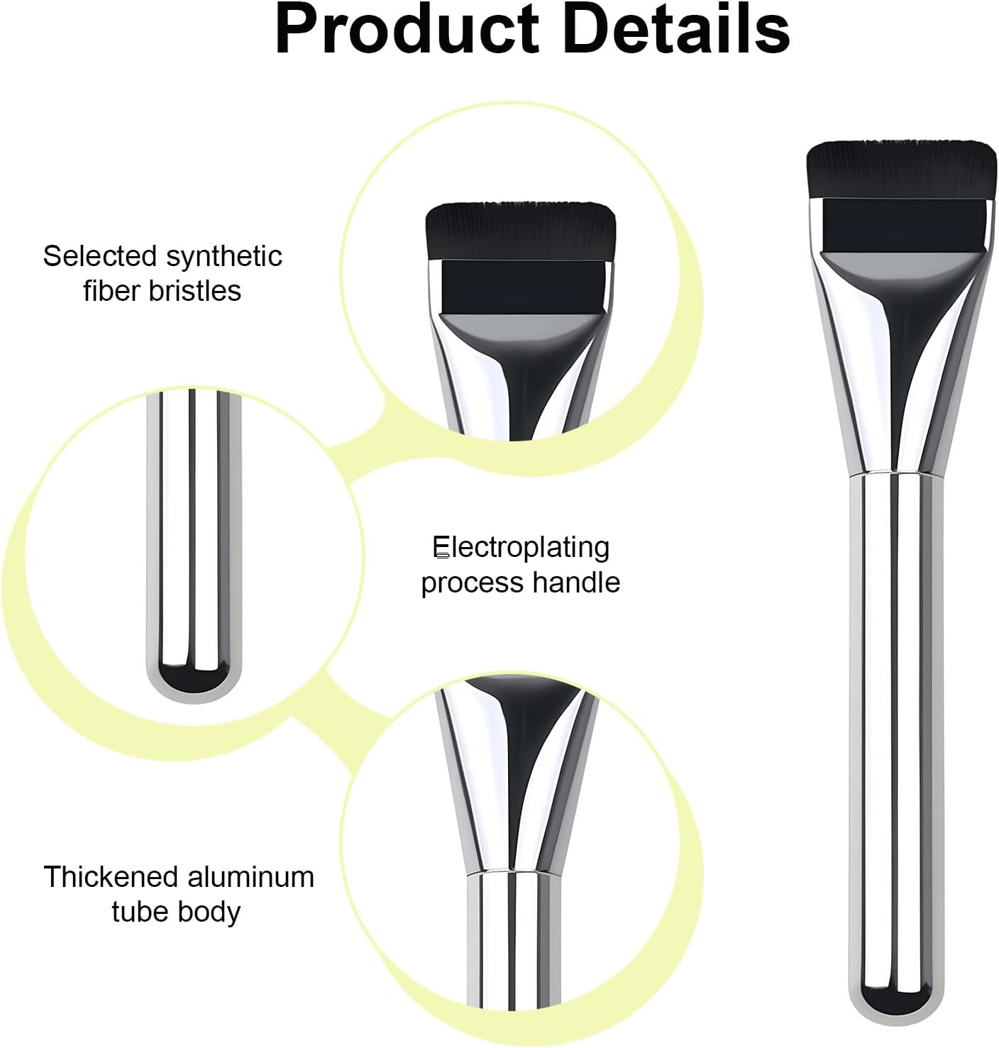 3Pcs Flat Foundation Brush,Face Mask Brush Makeup Spatula Facial Brush for Liquid Foundation Mask, 2 Flat Foundation Brushs & 1 Makeup Brush,Premium Face Korean Makeup Brush for Blending Cream（Silver/Black） image number 2