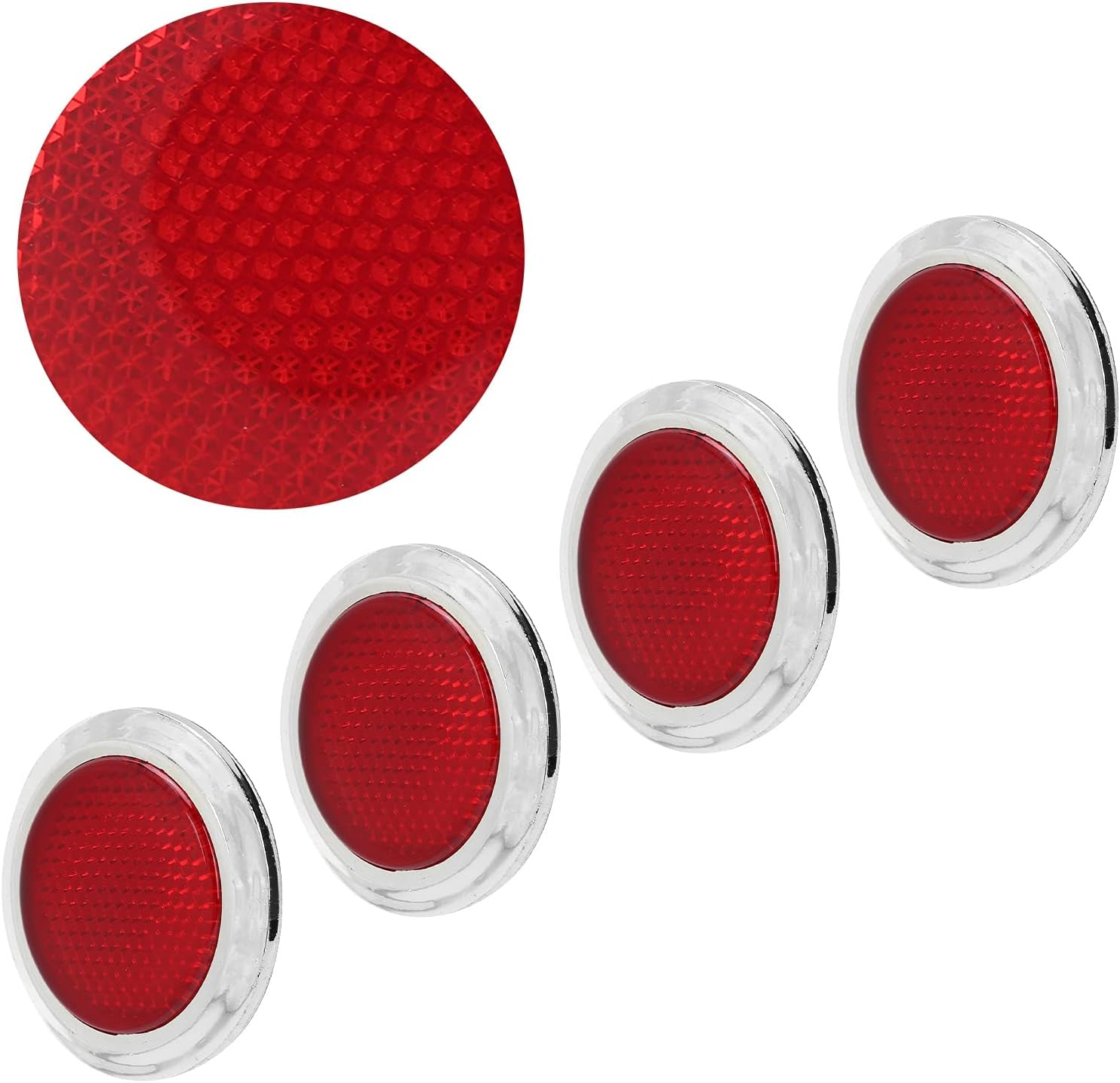 4PCS Red Reflector, ABS Chrome Trim Reflective Sticker Reflector Holder High Visibility round Reflective Protection Universal for Automobile Motorcycle image number 5