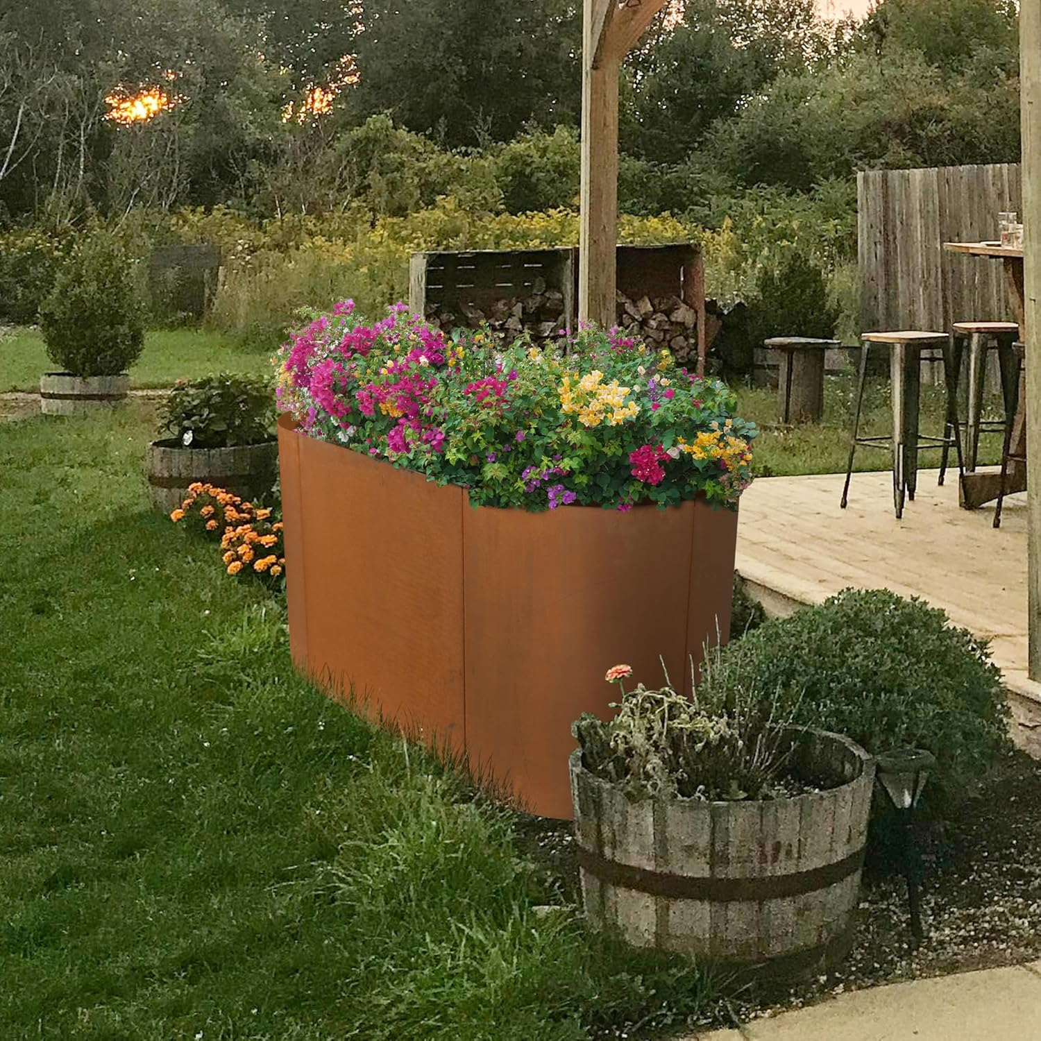 Worth Garden Heavy Duty Corten Steel Raised Garden Bed Kit - 48" Lx24 Wx24 H - Metal Pre-Rusted Planter Box for Vegetables, Flowers, Herbs, Olive Green - Outdoor Gardening