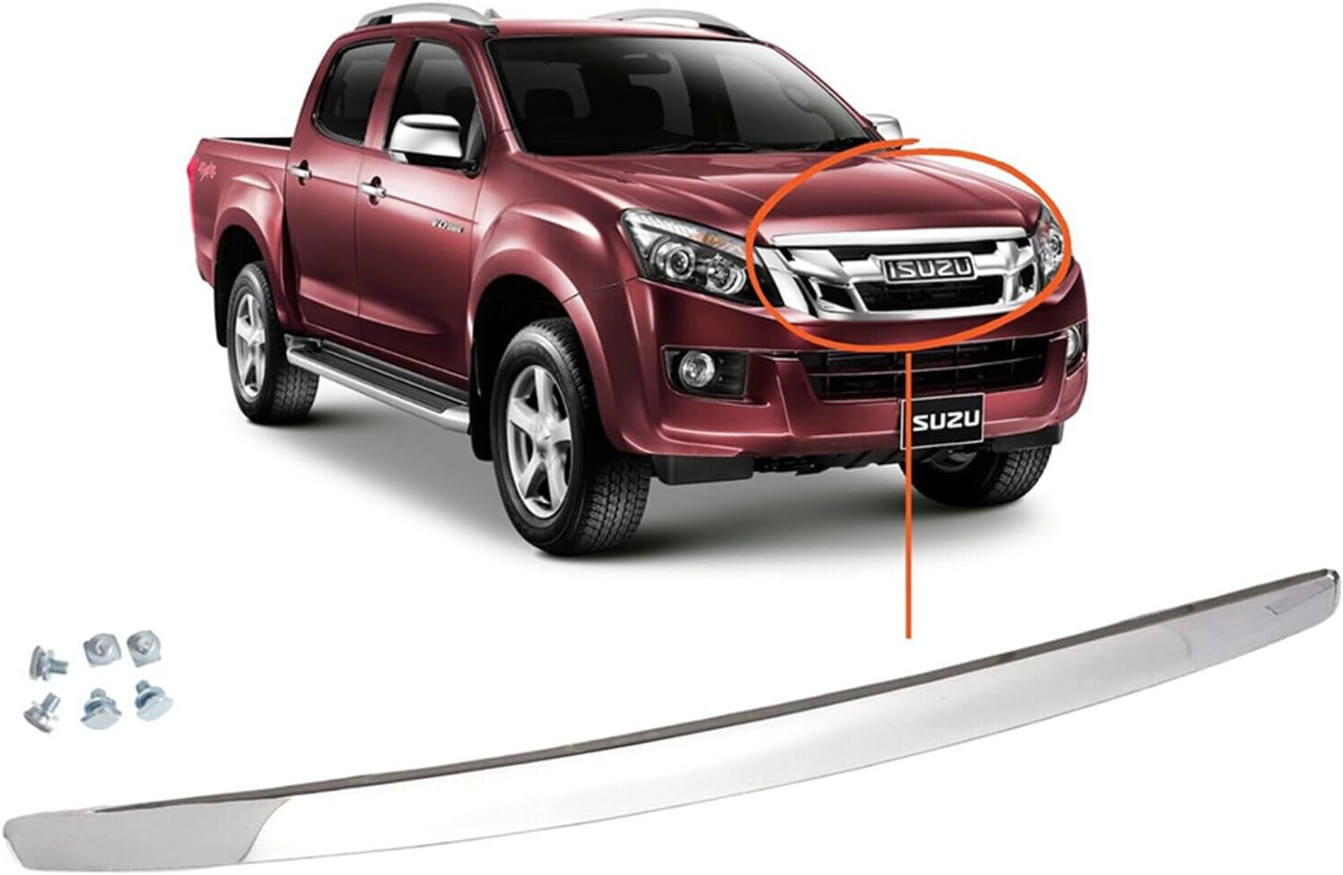 Car Chrome Front Bonnet Hood Trim Line for ISUZU D-Max Dmax & MU-X 2012-2016 ABS 92Cmx5.5Cm (Silver) image number 2