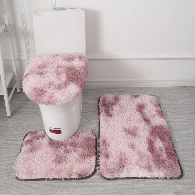 Antislip Washable 3Pc Bathroom Mat Set Fluffy Toilet Cover Pedestal Rug Bath Mat - Durable, Washable, and Comfortable - Coffee image number 2