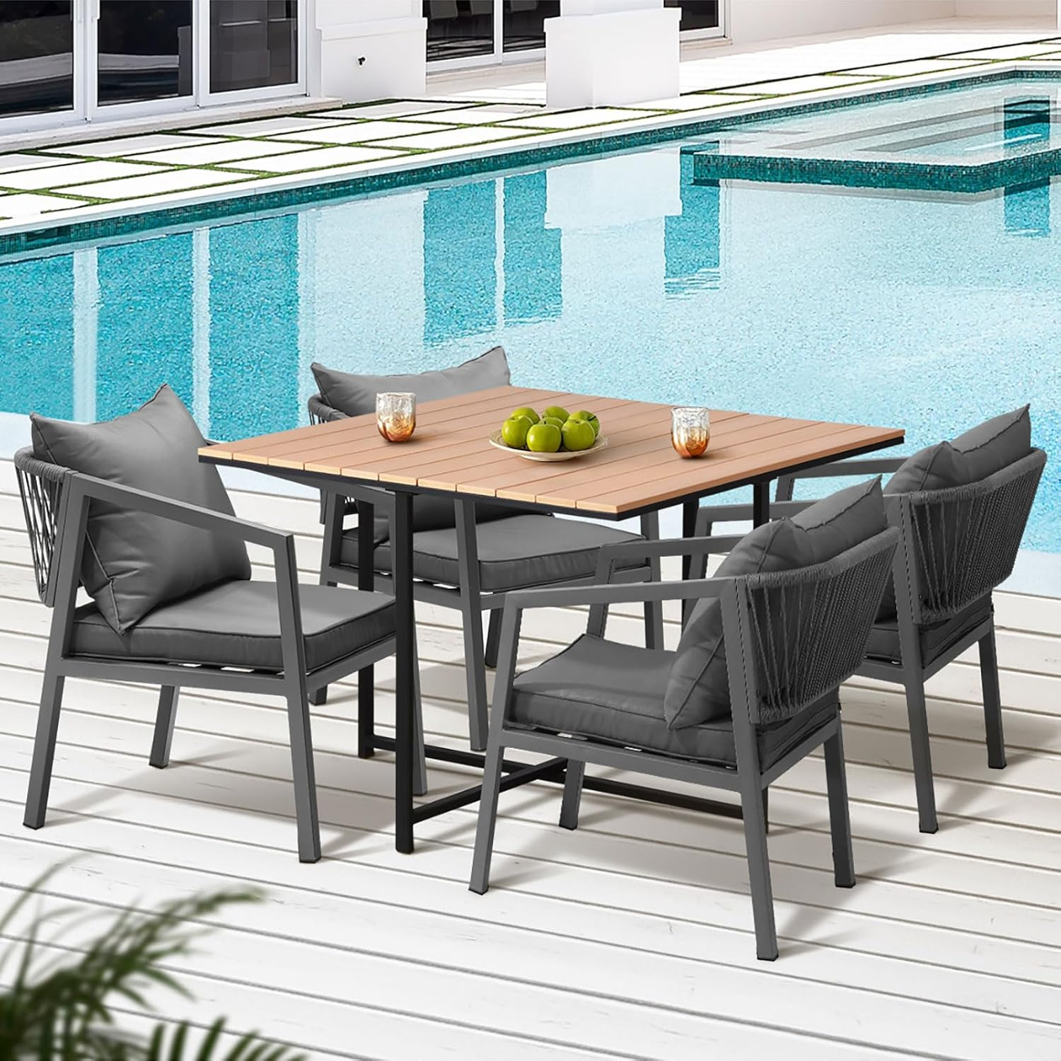 Livsip Outdoor Dining Set 5Pcs Outdoor Furniture Garden Patio Table and Chairs with Cushion image number 2