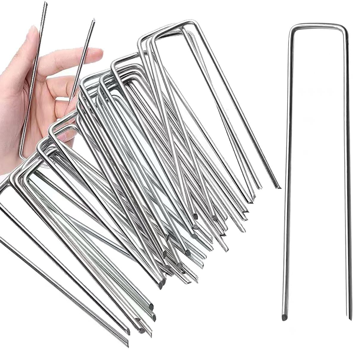 Landscape Staples U-Shaped Heavy Duty Securing Stakes Pins,Tuoyi 30 Pcs Galvanized Gauge Garden Stakes for Anchoring Weed Barrier Fabric and Yard Stakes Netting Ground Mat,40Mm Width 150Mm Length image number 3