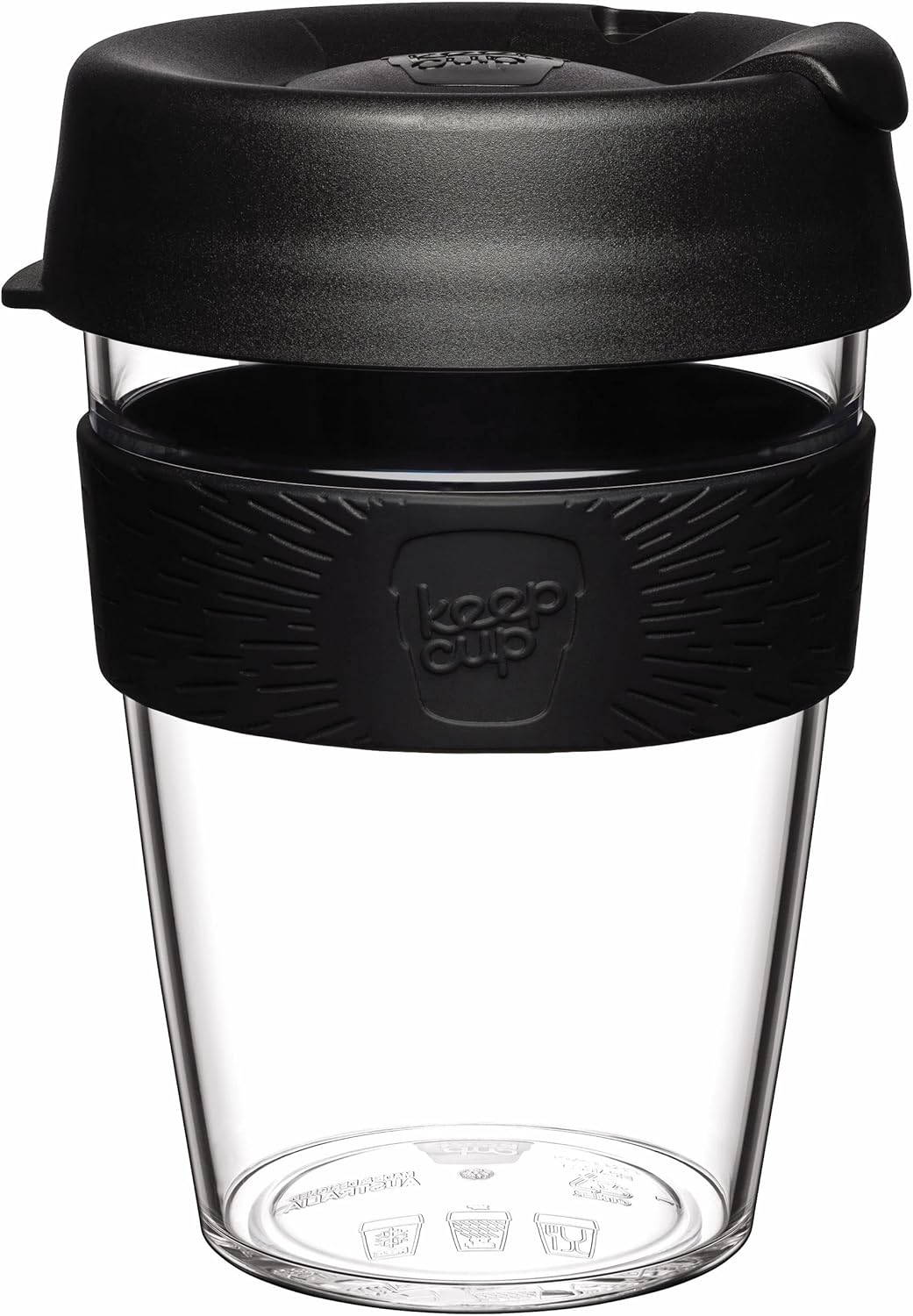 Keepcup Original, Lightweight and Clear Plastic Reusable Coffee Cup with Splashproof Sipper Lid - Large 16Oz/454Ml - Black