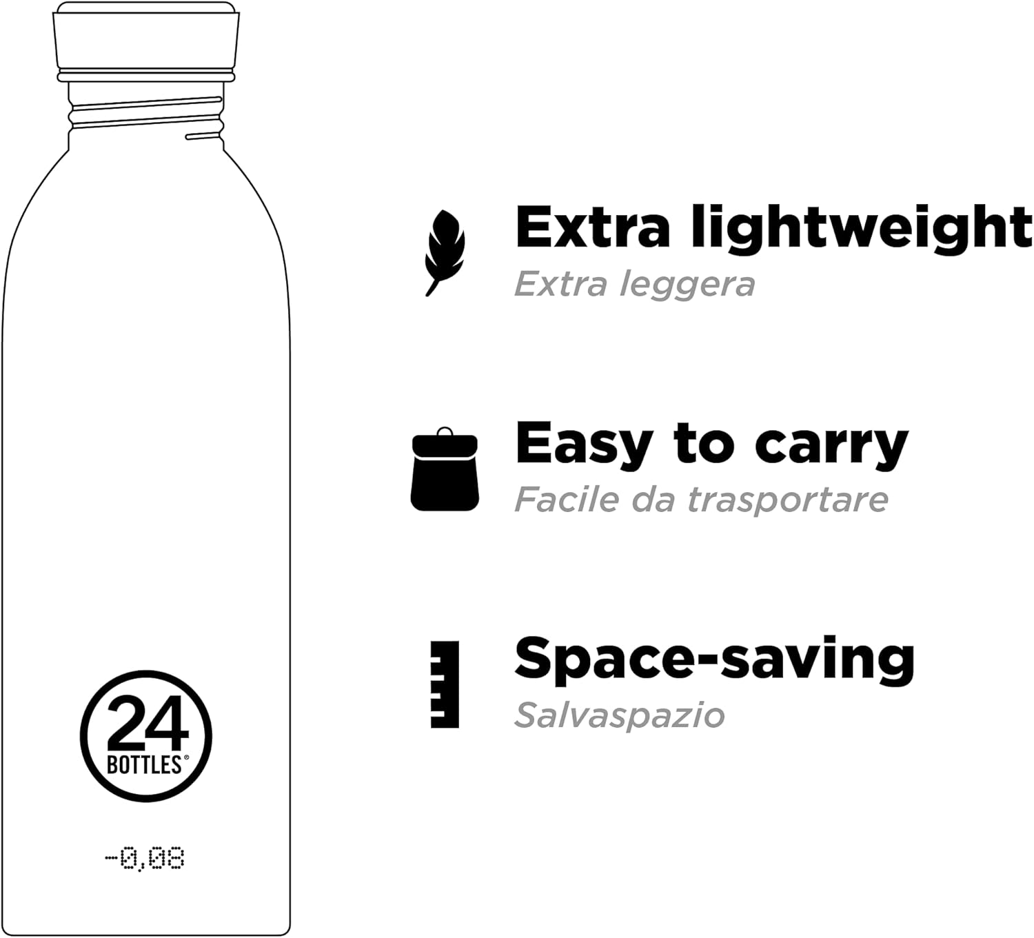 24Bottles Urban 1L/500Ml/250Ml Water Bottle, Drinking Bottle with 100% Density Closure, Eco Bpa-Free Stainless Steel Drinking Bottles with Italian Design [Non-Thermal, Ultralight] image number 4