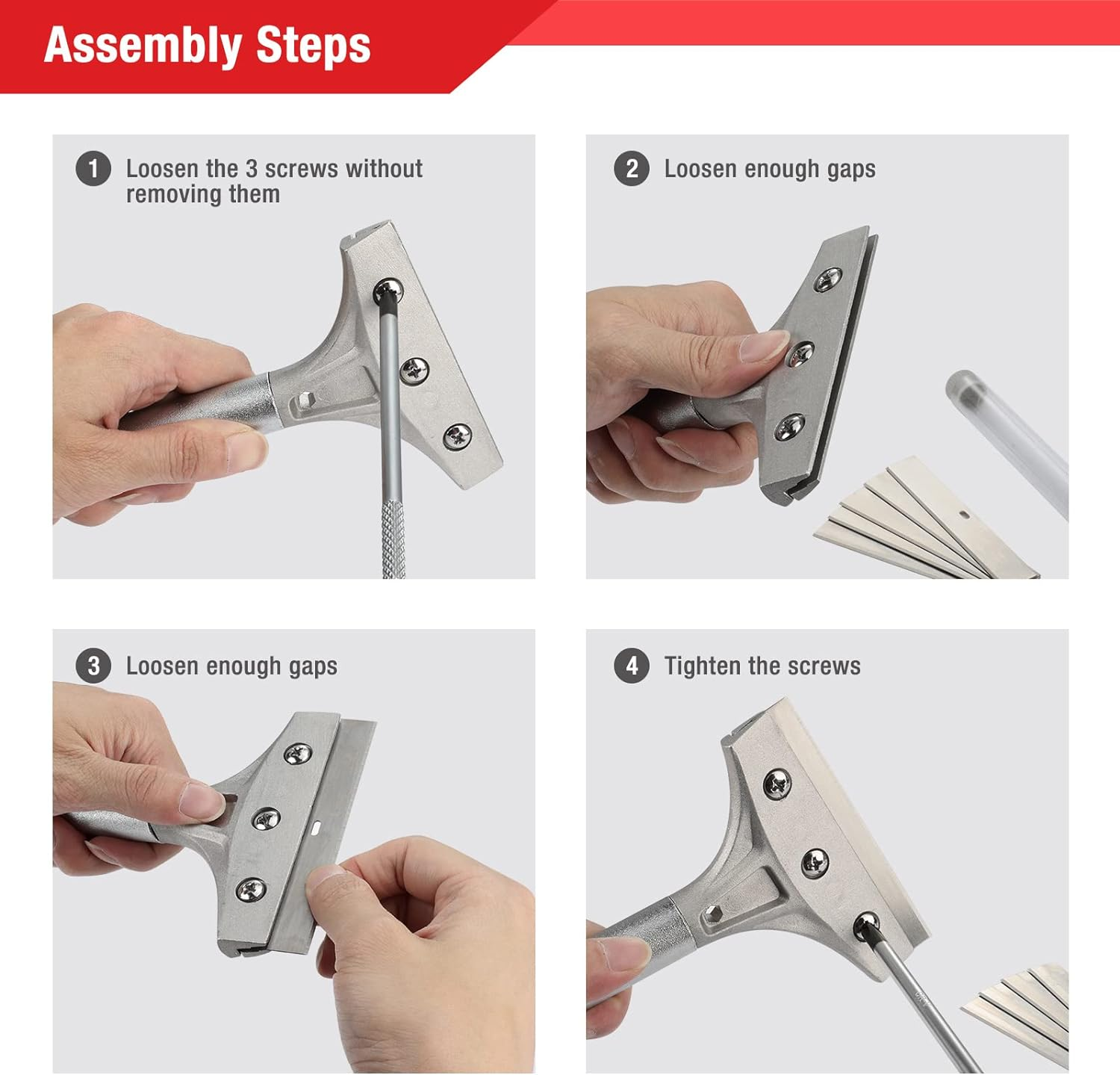 Goldblatt 2 Pieces Glass Scraper Set ​With 20-Piece Blades - 4 Inch Industrial Floor Scraper Tool with Long-Handle, Heavy Duty Razor Holder for Cleaning Caulk, Paint, Glue on Glass, Tiles, Walls image number 5