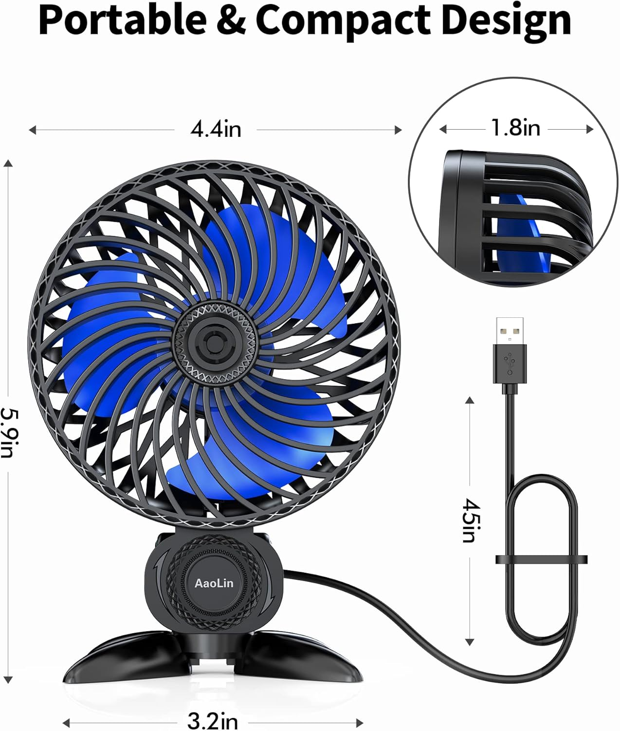 Aaolin USB Small Fan, Desk Fans with CVT Variable Speeds, Strong Cooling Airflow, Quiet Portable, Desktop Mini Personal Fan for Room, Home,Office, Bedroom-Usb Powered image number 1