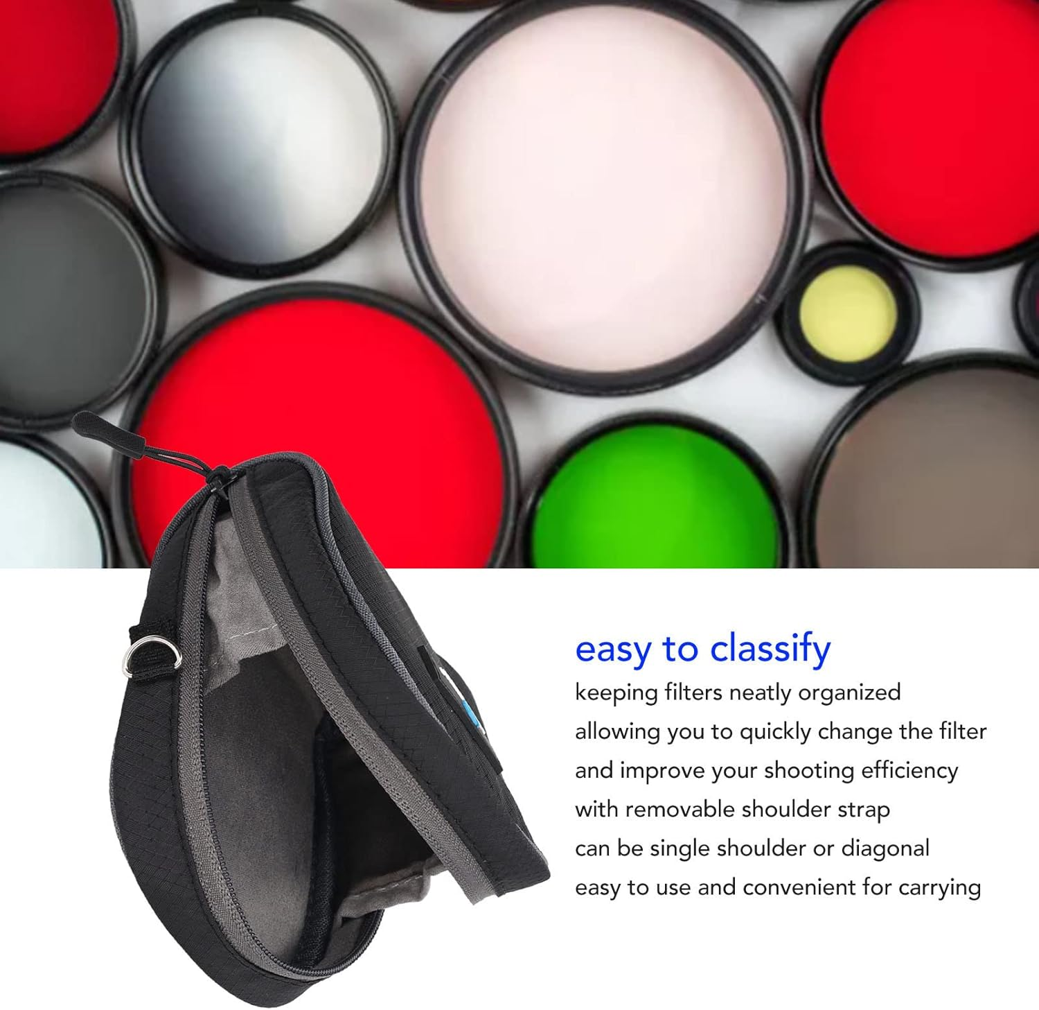 Dpofirs 8 Lens Filter Pouch for up to 95Mm, Travel Carry Lens Filter Pouch, Dustproof and Waterproof Filter Case with Shoulder Strap image number 4