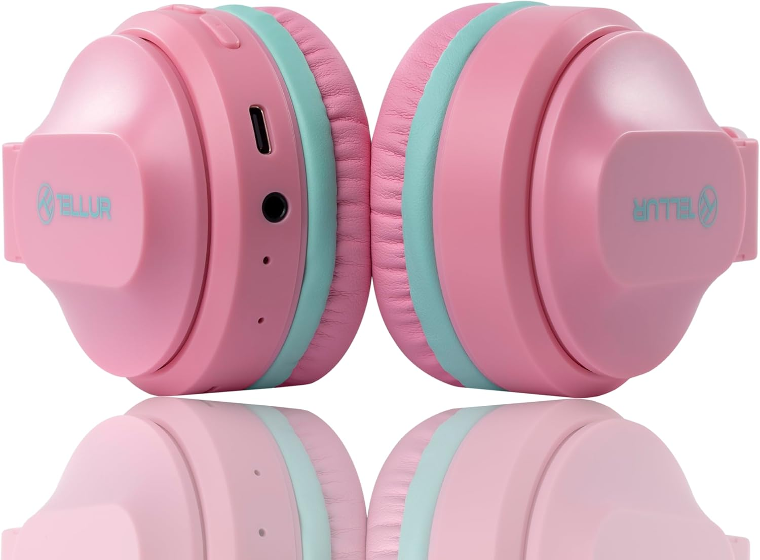 TELLUR Buddy On-Ear Bluetooth Headphones, BT V5.3, up to 25 Hours, USB-C Headphones with Microphone, Maximum Sensitivity Button 85Db for Kids, Soft and Lightweight Design, Foldable (Pink)