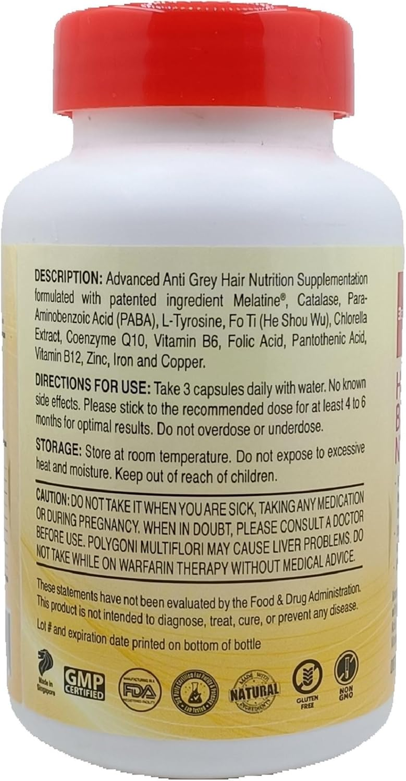 REGENSIFY Hair Melanin Booster Nutrition [Anti Grey Hair Supplement for Men & Women | Melatine&reg;, Catalase, PABA, L-Tyrosine, He Shou Wu, Chlorella Extract, Coq10, Folic Acid, Pantothenic Acid] image number 4