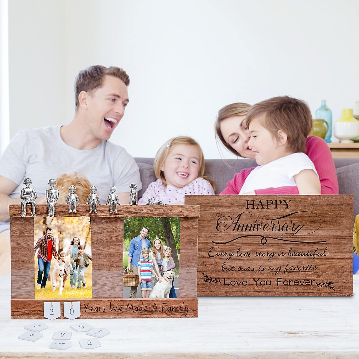 Personalized Romantic Wedding and Anniversary Keepsake Box with Family Statue - Wooden Memory Picture Box for Cherished Keepsakes and Ticket Storage - Elegant Couple Gift image number 5