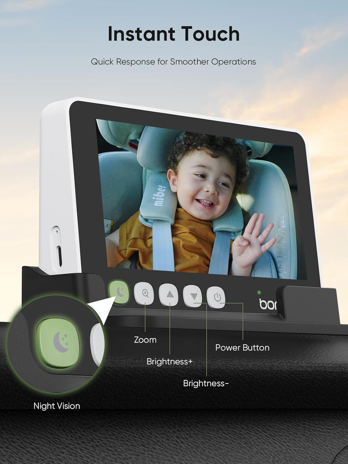 Bonoch 5" 1440P Baby Car Camera for 2 Kids, 360 Degree Rotating Wide View Backseat Car Camera for Baby, USB Powered Car Monitor with Car Charger, Baby Rear Facing Car Seat Camera, Night Vision image number 4