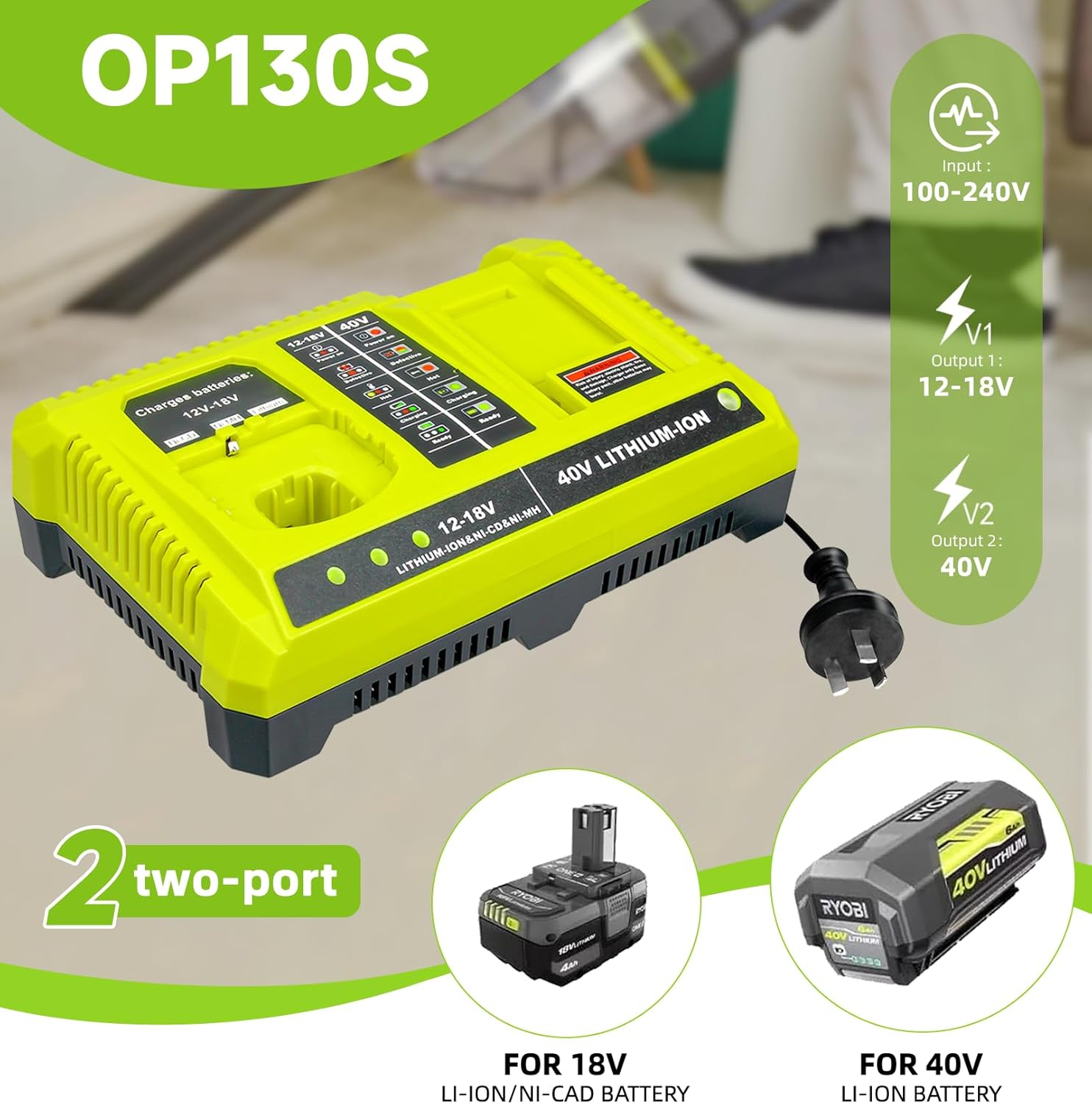 Dual Charger for Ryobi 12V 18V 36V 40V Battery Charger BPL3626 BPL3640 BCL3620 image number 5