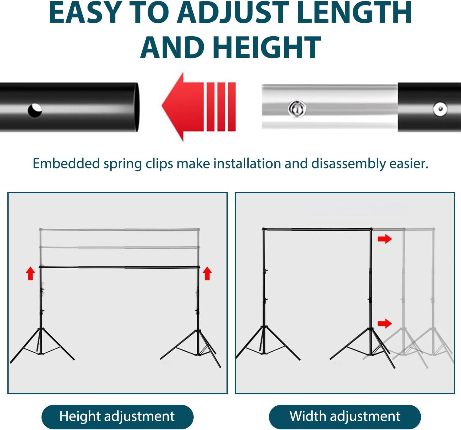Backdrop Stand, Adjustable Photo Backdrop Stand Kit, 2 X 2M, Photography Backdrop Stand, Portable and Easy to Install, Suitable for Wedding Parties Background Portrait Photography image number 5