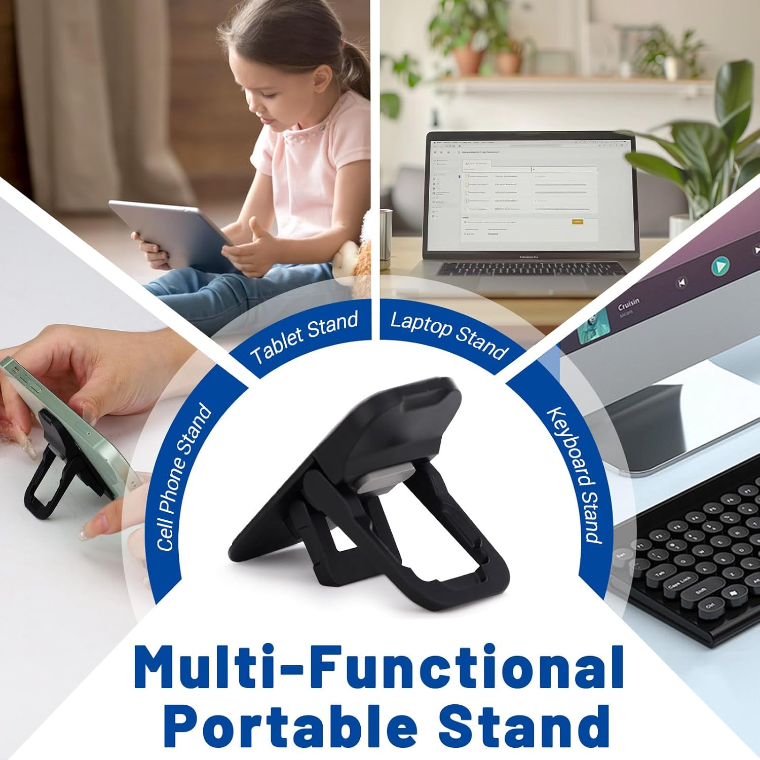 2Pcs Alloy Mini Laptop Stand for Desk, Black Foldable Computer Keyboard Stand, Self-Adhesive Invisible Computer Stand for Laptop image number 1