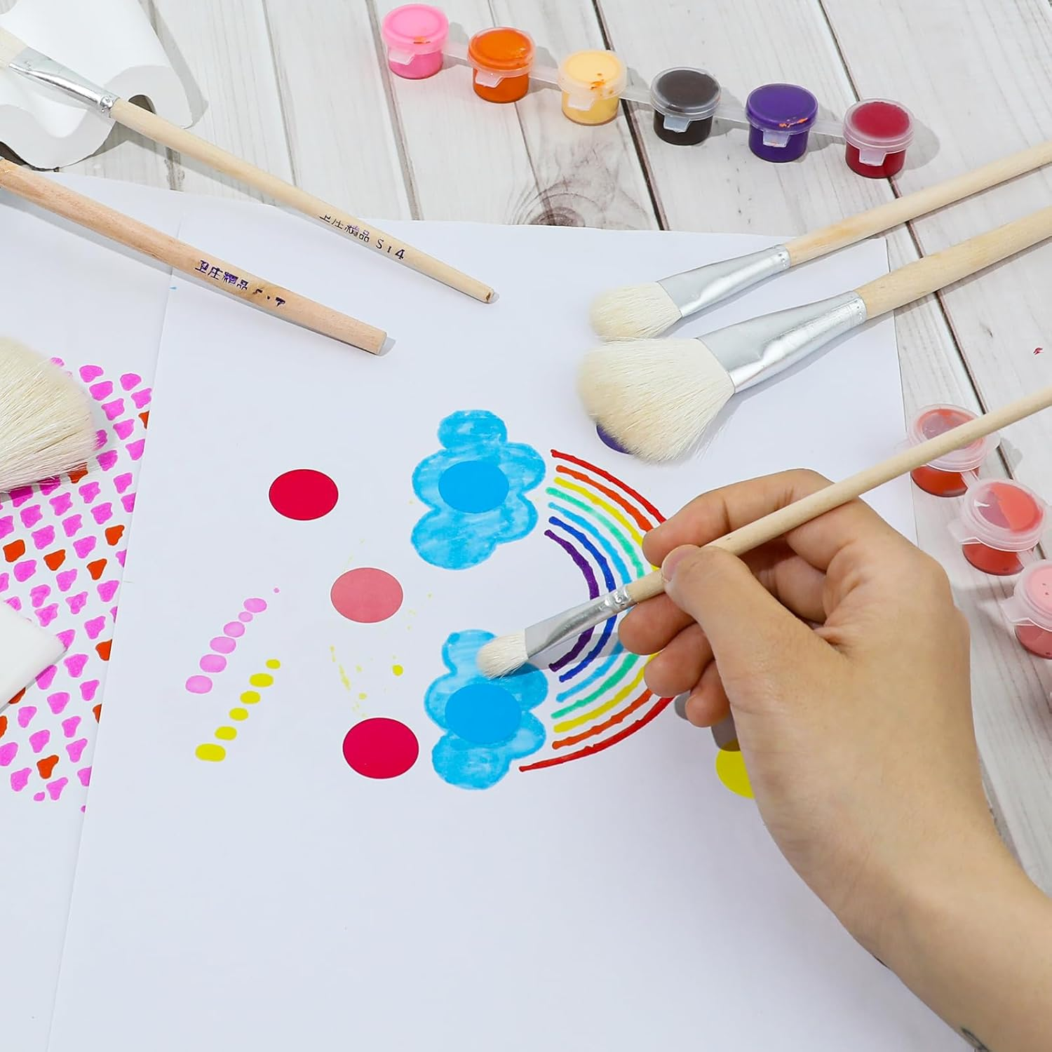 7 Pcs Mop Brush for Painting Gilding Brush Versatile Mop Brushes Assorted Size Paint Brushes Set Paint Brush with Wooden Handle for Acrylic Watercolor Oil Painting Face Body Art image number 4