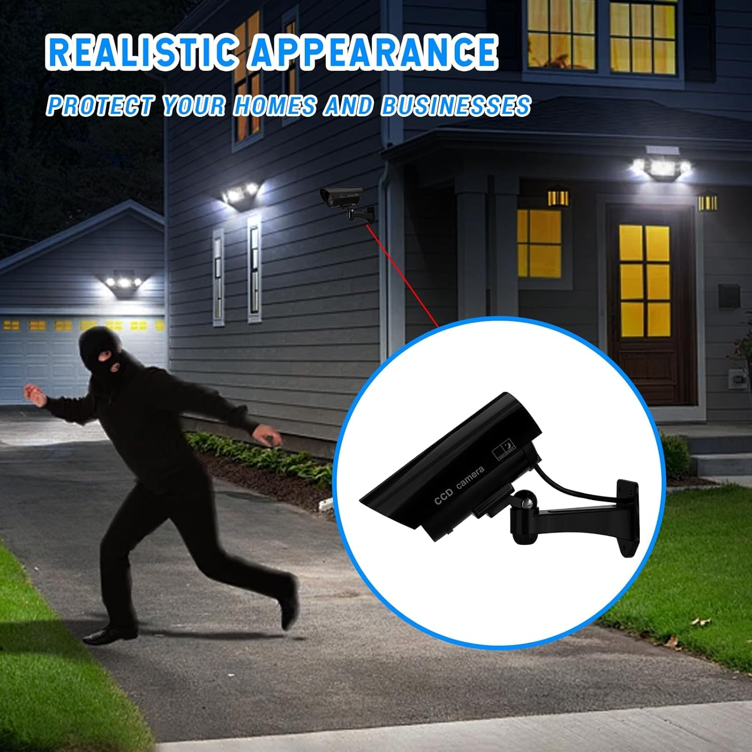 Madlife Garage 2Pcs Dummy Surveillance Camera, Fake Camera, Outdoor CCTV Camera with LED Light, Battery Operated, Dummy Outdoor Camera image number 3