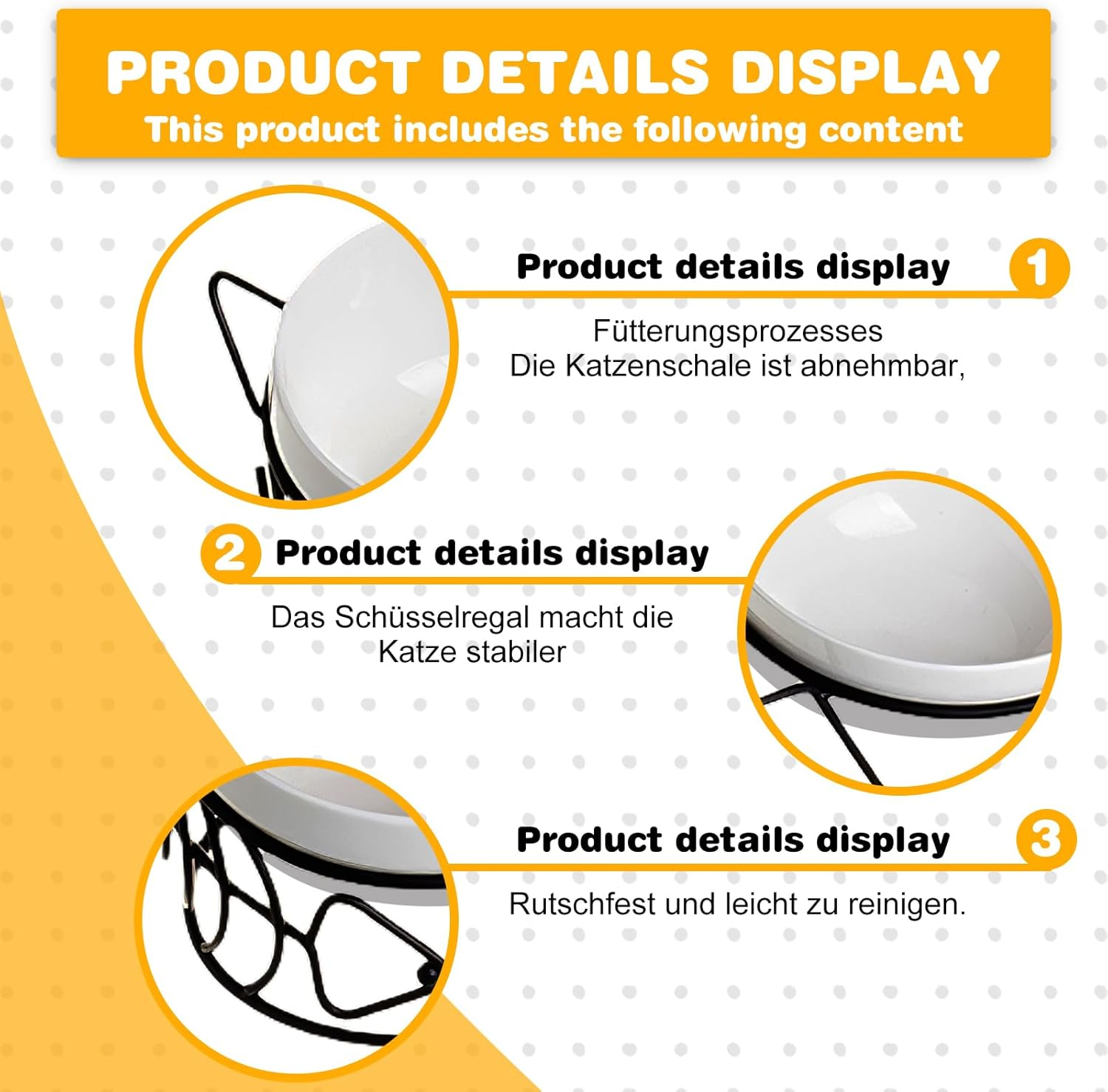 Raised Cat Bowl, Ceramic Feeding Bowl, Feeding Station, Raised Set of 3 with 15&deg; Tilted for Cats and Small Dogs, Double Bowl image number 2