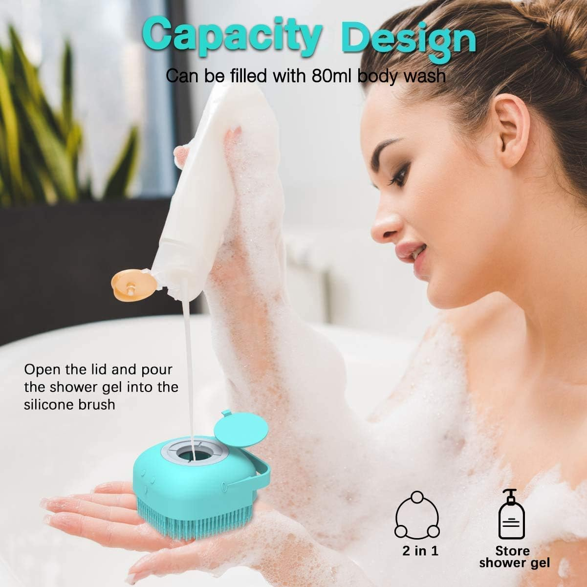 MOLANLY Silicone Massage Body Scrubber & Shower Brush with Soap Dispenser-Can, 80 Ml Liquid Bath Showe Cleaning Brush for Baby,Women, Men Senstive Dry Skin(Blue) (Yellow) image number 5