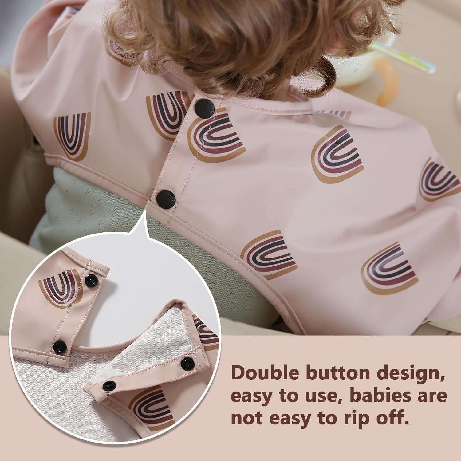 Hiumotan Feeding Bib & Baby Bib with Long Sleeves & BLW, Soft and Skin-Friendly Material, Coverall Bibs for Baby Feeding, Waterproof and Easy to Clean & Machine Washable, Infant Toddlers (Pink) image number 3