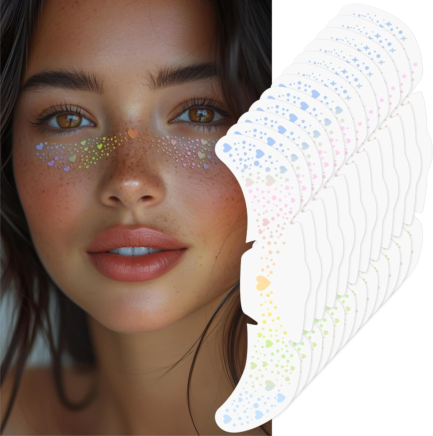 LOPHE Glitter Freckles Tattoo Face, Pack of 12 Temporary Face Tattoos, Glitter Freckles Golden Tattoo Film, Waterproof, for Festival, Party, Halloween, Carnival image number 2