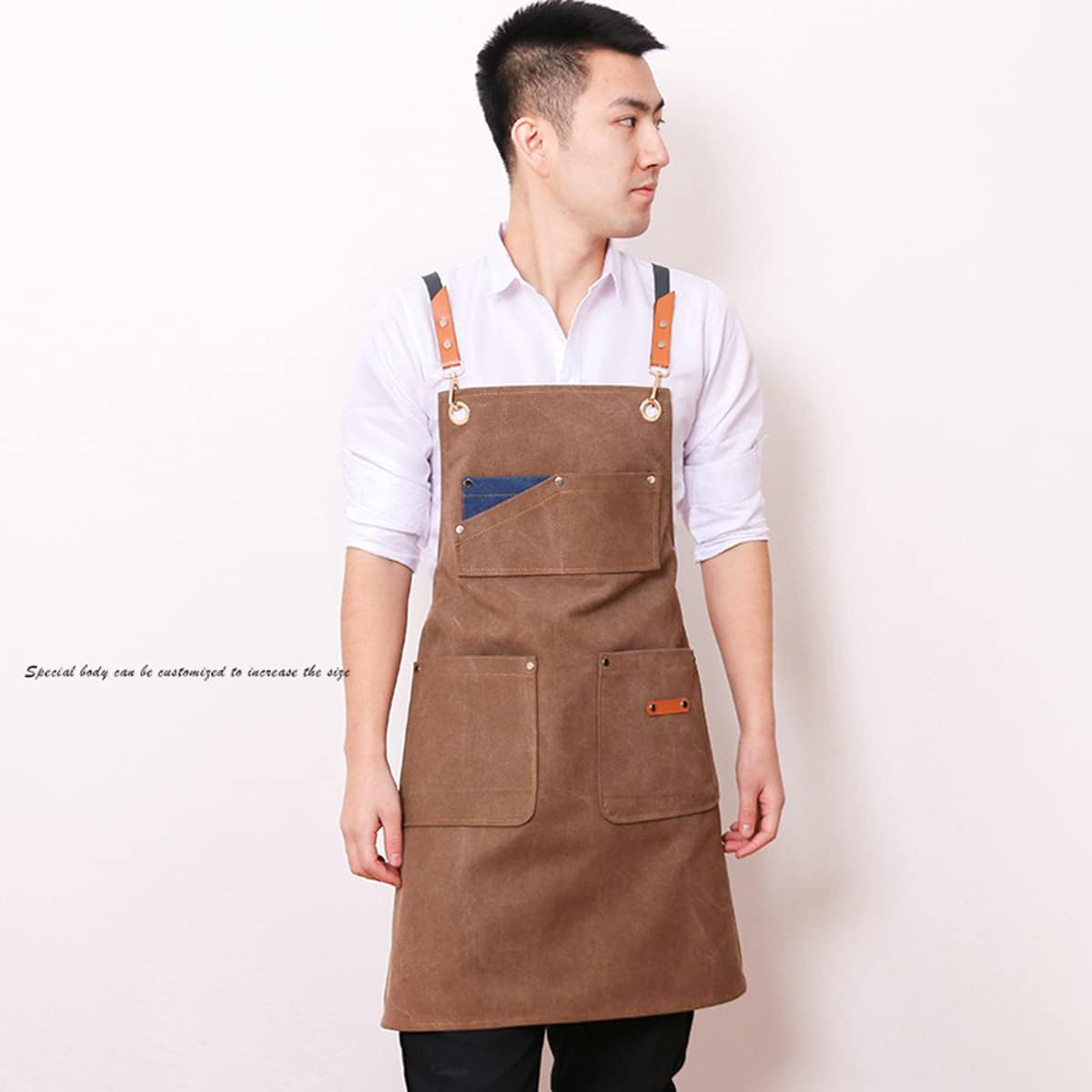 Denim Canvas Apron Work Apron for Men Barber Grill Restaurant Bar Shop Studios Uniform image number 2