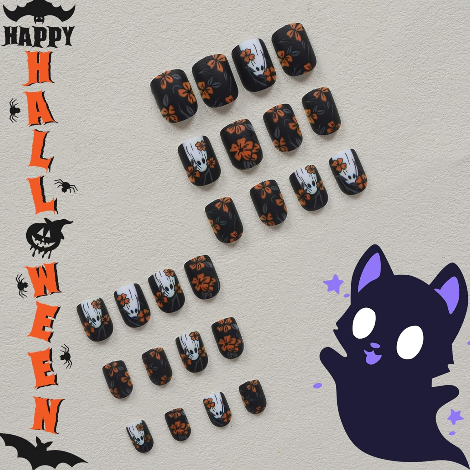 24-Piece Black Press on False Nail Set of Halloween