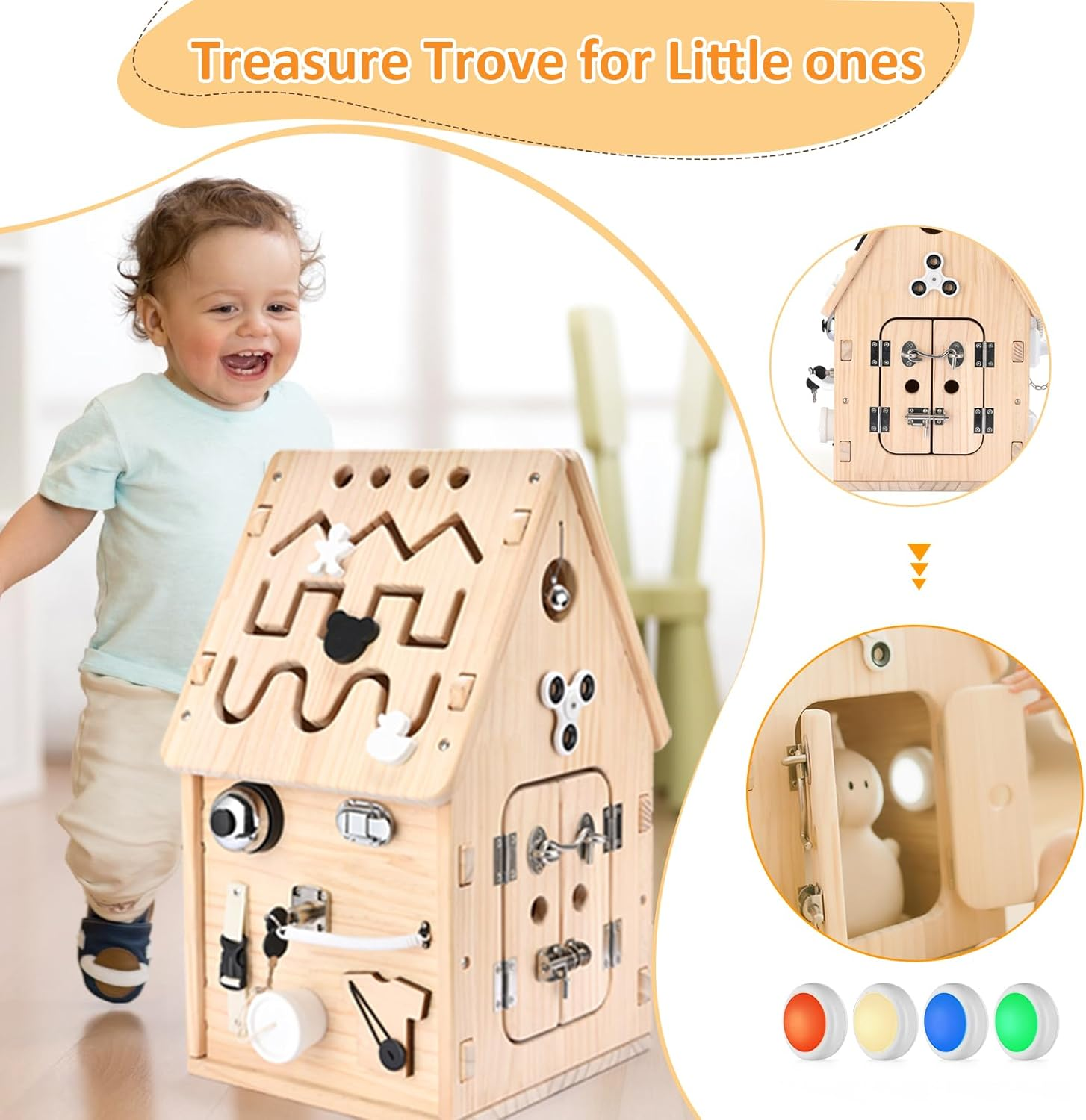 Montessori Wooden Busy House - Busy Board Toy for Toddlers - Preschool Learning Educational Toys - Sensory Board for Fine Motor Skills, Gifts for Babys Boys & Girls image number 2