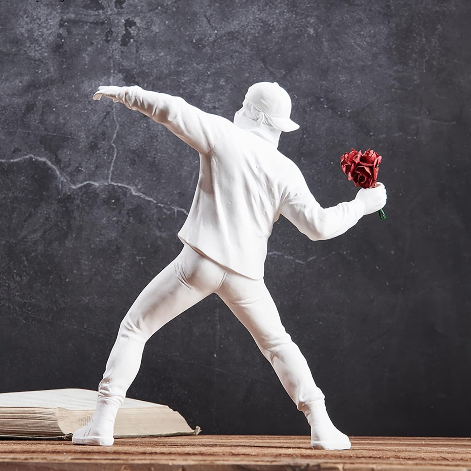 Banksy Flower Throwing Statue Flower Thrower Sculpture, Man'S Room Figurines Home Decor for Shelves, Resin Art Craft Desk Decoration Collection Ornament Gift (White) image number 5