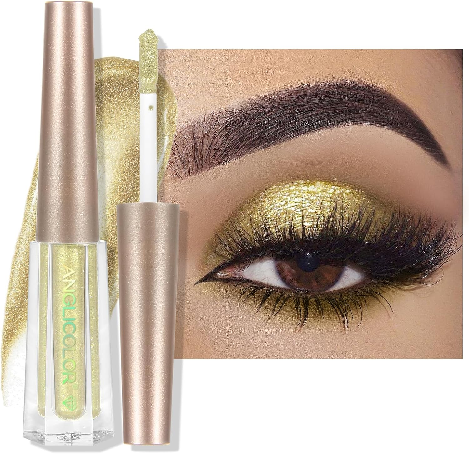 Anglicolor Eyeshadow,Liquid Glitter Eyeshadow,Highly Pigmented Glitter Gel Diamond Eyeshadow, Liquid Eyeshadow & Eyeliner Blendable Shimmer Eyes Makeup,Vegan (#7 Silver)