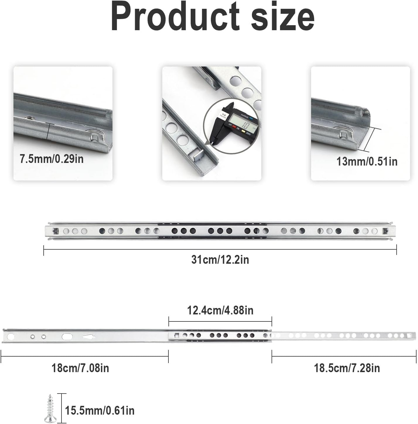 LERANXIN Drawer Runners, Full Extension, 2 Pairs (4 Pieces), Drawer Runners Made of Galvanised Material, Drawer Slide with Two-Way Extension, for Drawers with 17 Mm Groove. Comes with 16 Screws