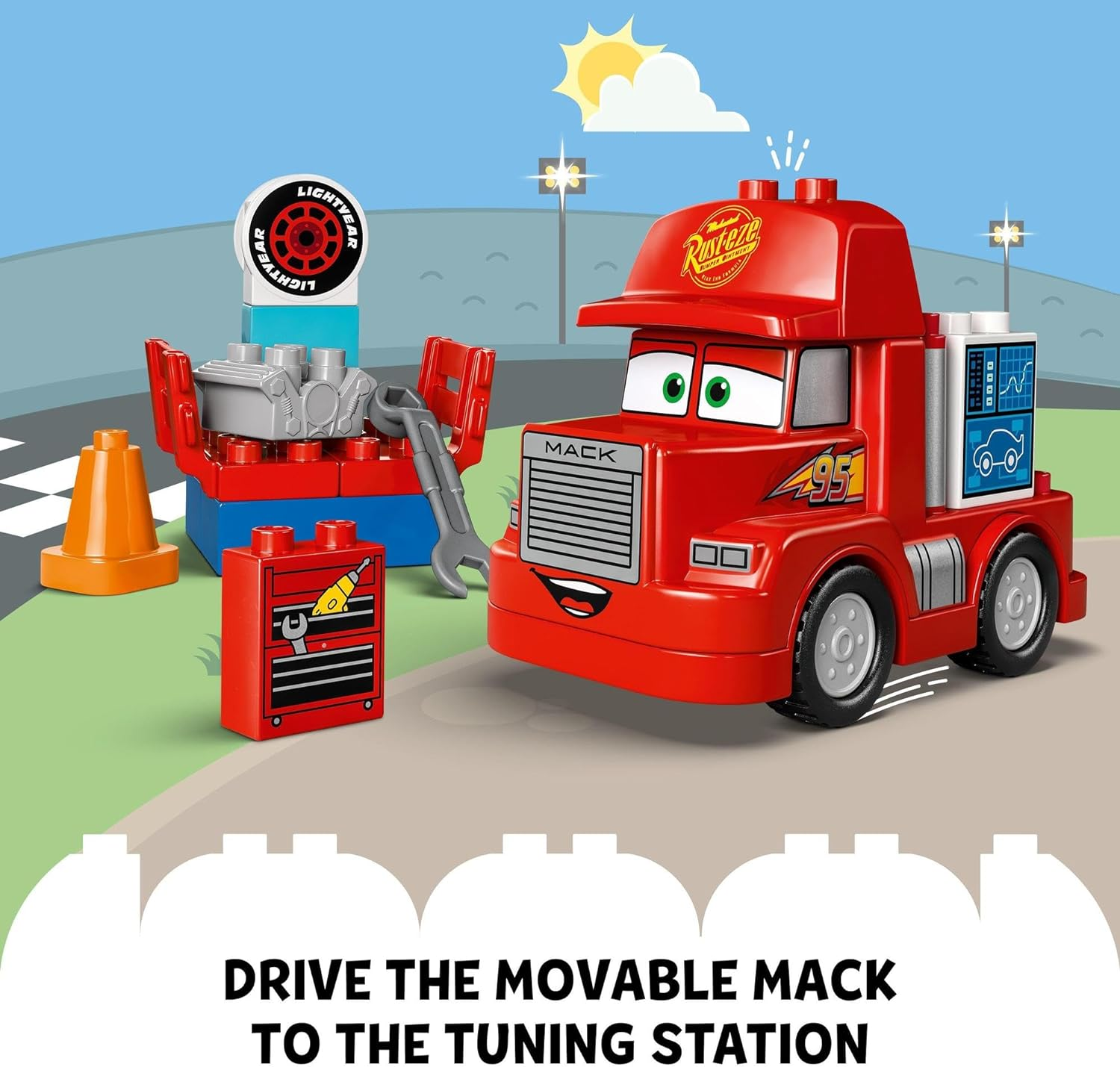 LEGO DUPLO Disney and Pixar&rsquo;S Cars Mack at the Race Set, Truck Building Toy for 2+ Year Old Toddlers, Boys and Girls, Buildable Kids Toy, Red Car, an Outdoor Adventure Birthday Treat Idea 10417 image number 6