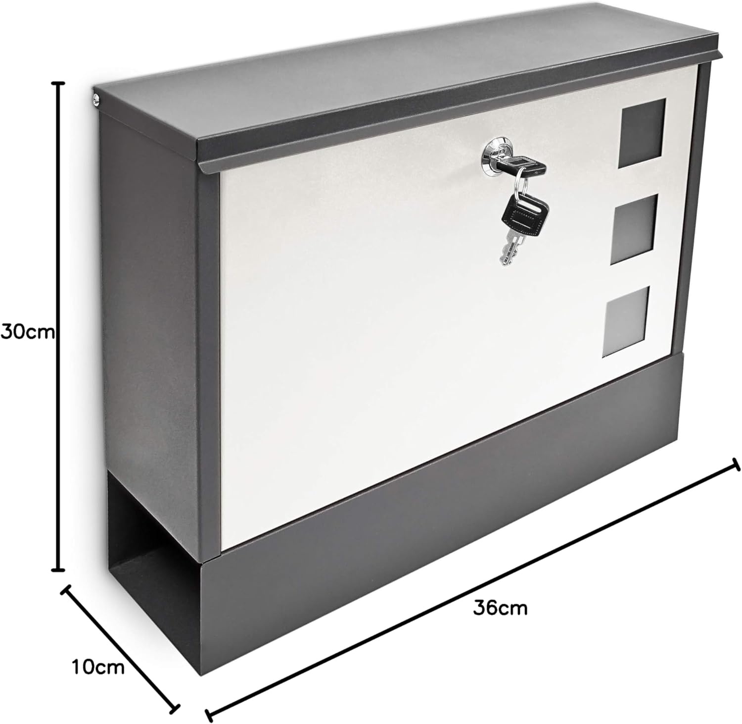 Relaxdays Modern Two Coloured Mailbox Letterbox Lockable with Two Keys and Newspaper Slot, Black-White image number 5