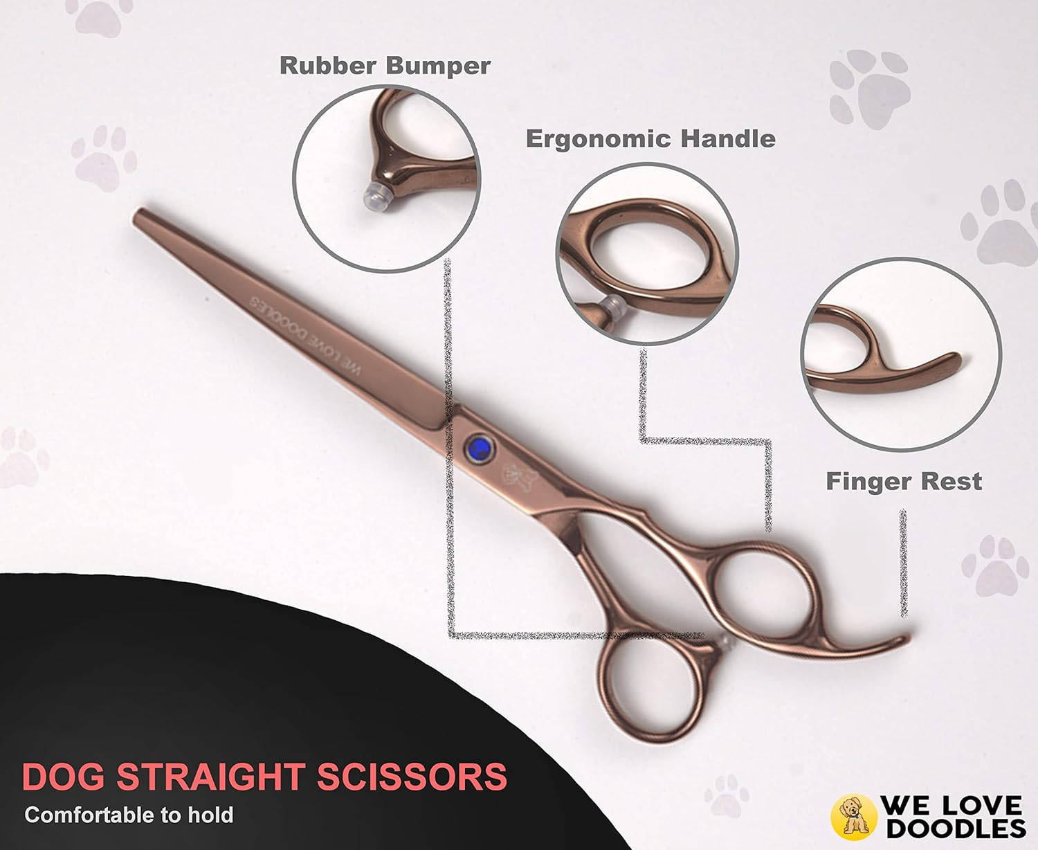 Dog Grooming Scissors Kit - Best Tools for Goldendoodles, Poodles & Doodles - Straight, Curved & Thinning Shears - Golden Doodle Grooming Kit - Professional Grade Steel, 4 Pc Set [We Love Doodles] image number 2