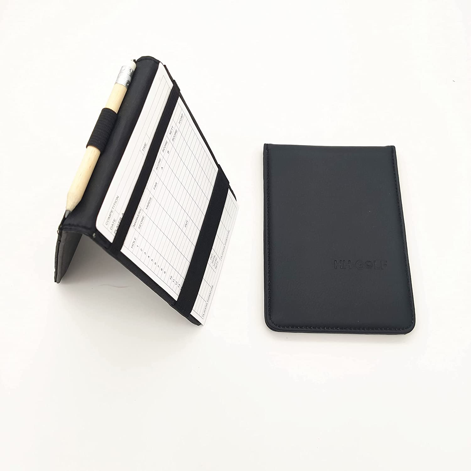 HH-GOLF Golf Scorecard Holder, Black Synthetic Leather Golf Card and Pencil Holder, Deluxe Pocket Golf Yardage Books Golf Gift image number 4